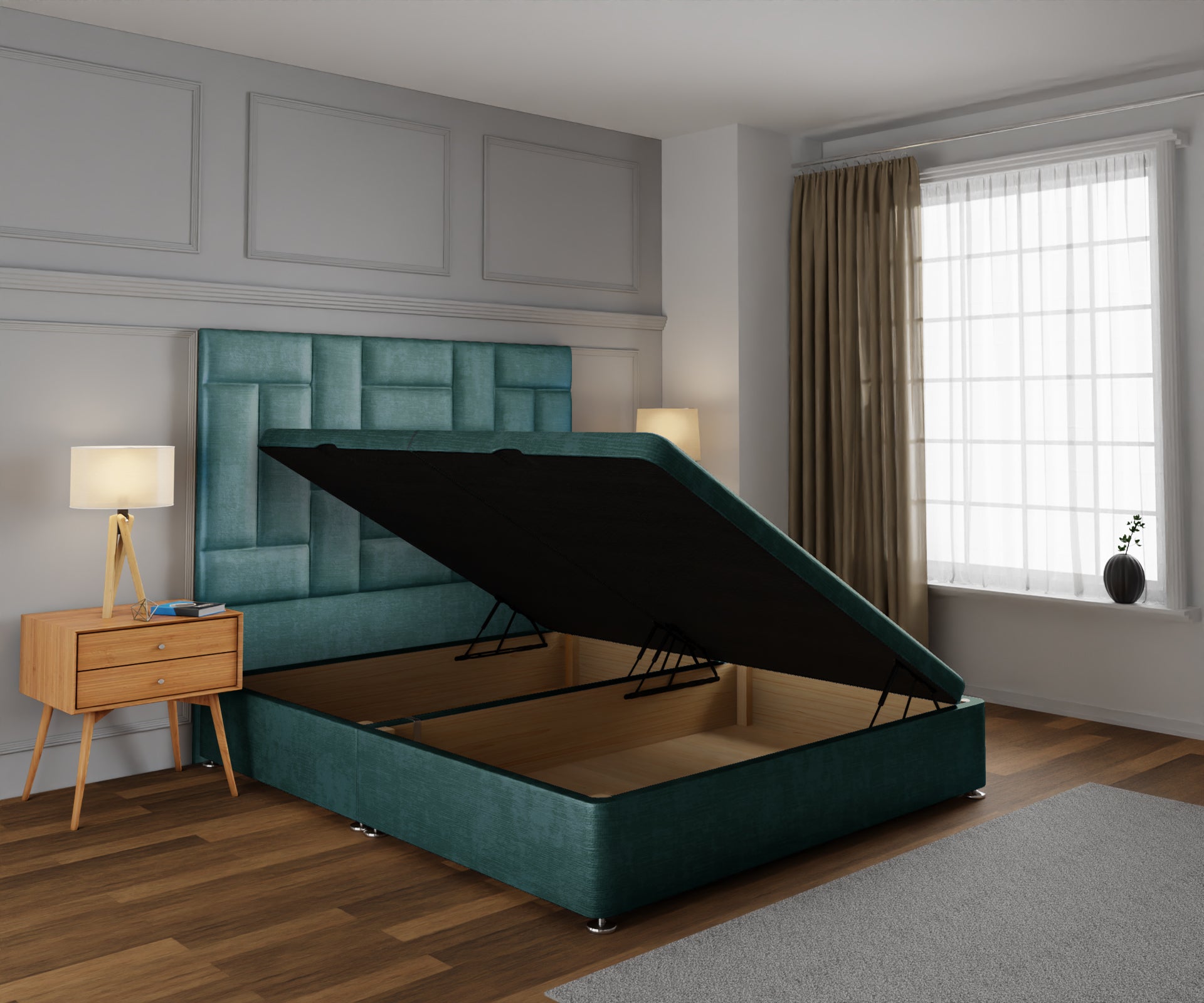 Majestic Multi Panel Ottoman Storage Divan Bed Base With Headboard