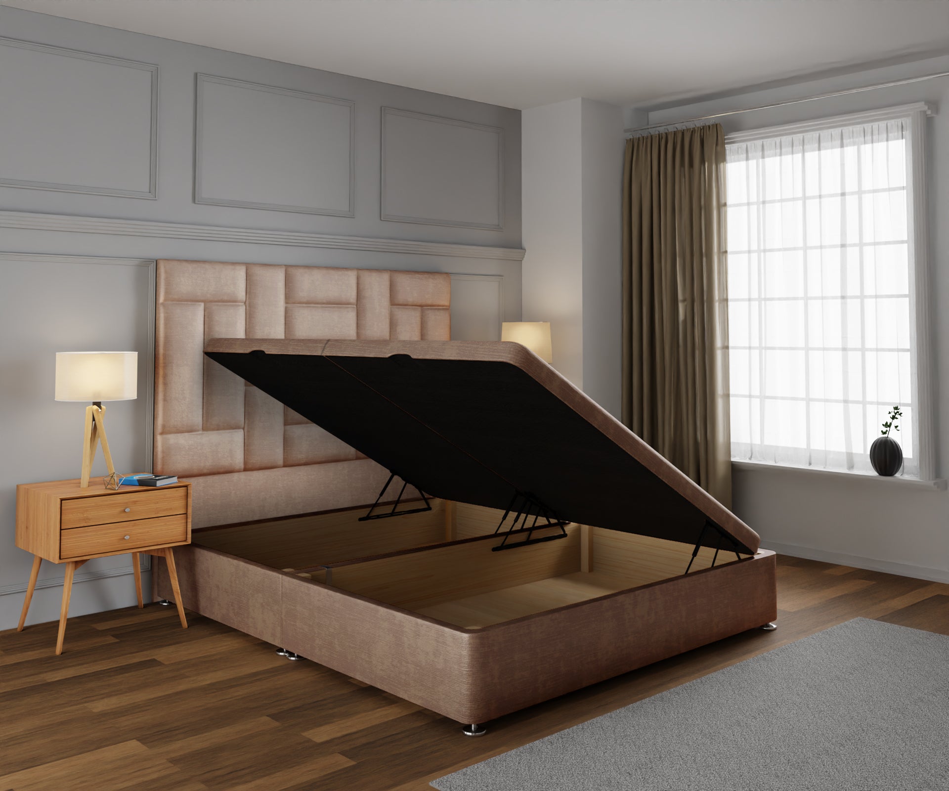 Majestic Multi Panel Ottoman Storage Divan Bed Base With Headboard