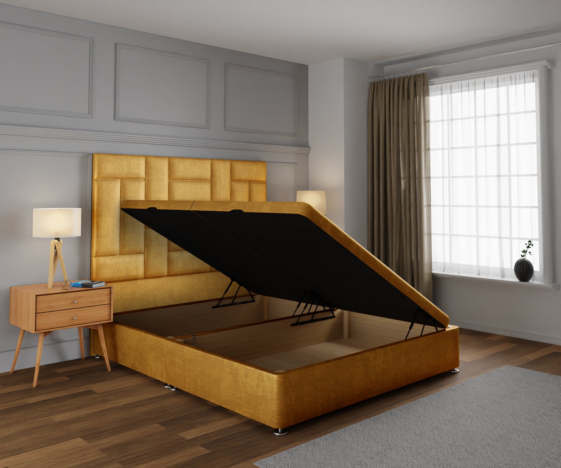 Majestic Multi Panel Ottoman Storage Divan Bed Base With Headboard