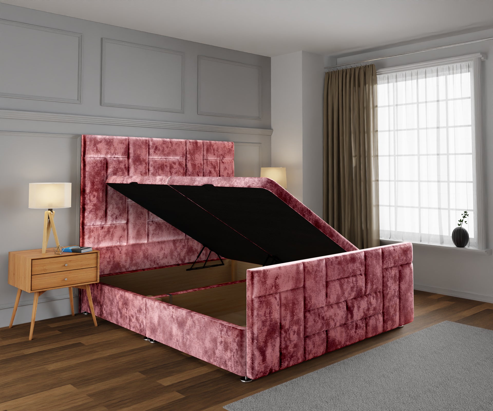 Majestic Multi Panel Ottoman Storage Divan Bed Base And Headboard With Footboard