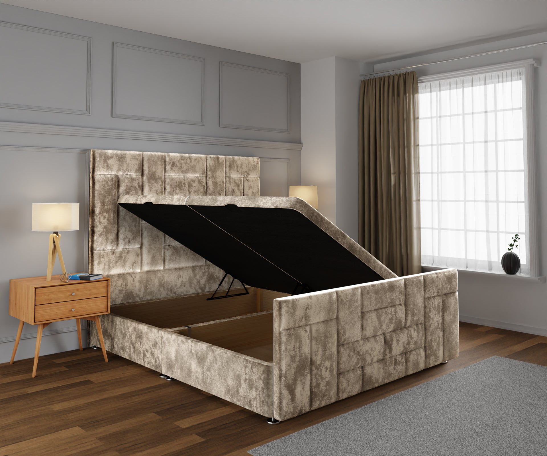 Majestic Multi Panel Ottoman Storage Divan Bed Base And Headboard With Footboard