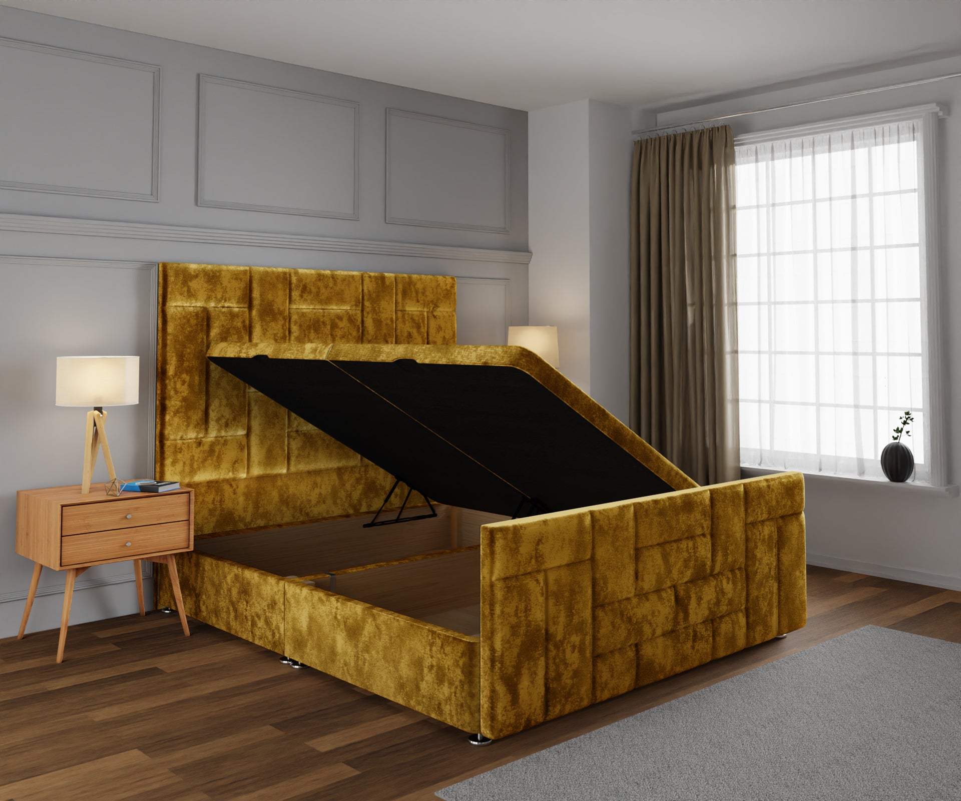 Majestic Multi Panel Ottoman Storage Divan Bed Base And Headboard With Footboard