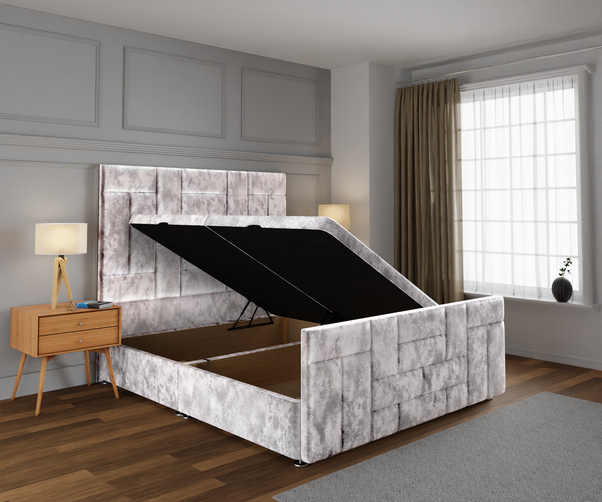 Majestic Multi Panel Ottoman Storage Divan Bed Base And Headboard With Footboard