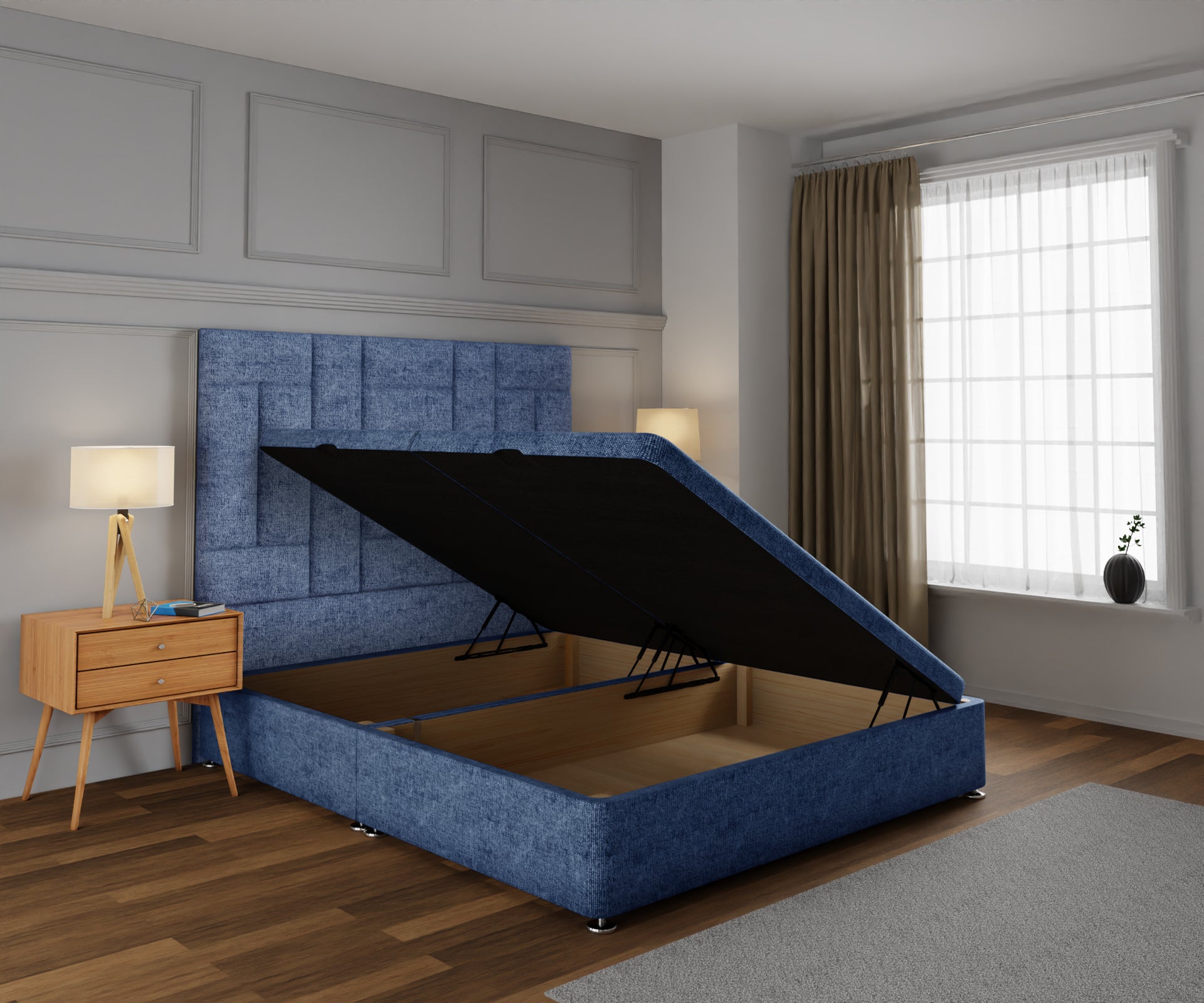 Majestic Multi Panel Ottoman Storage Divan Bed Base With Headboard