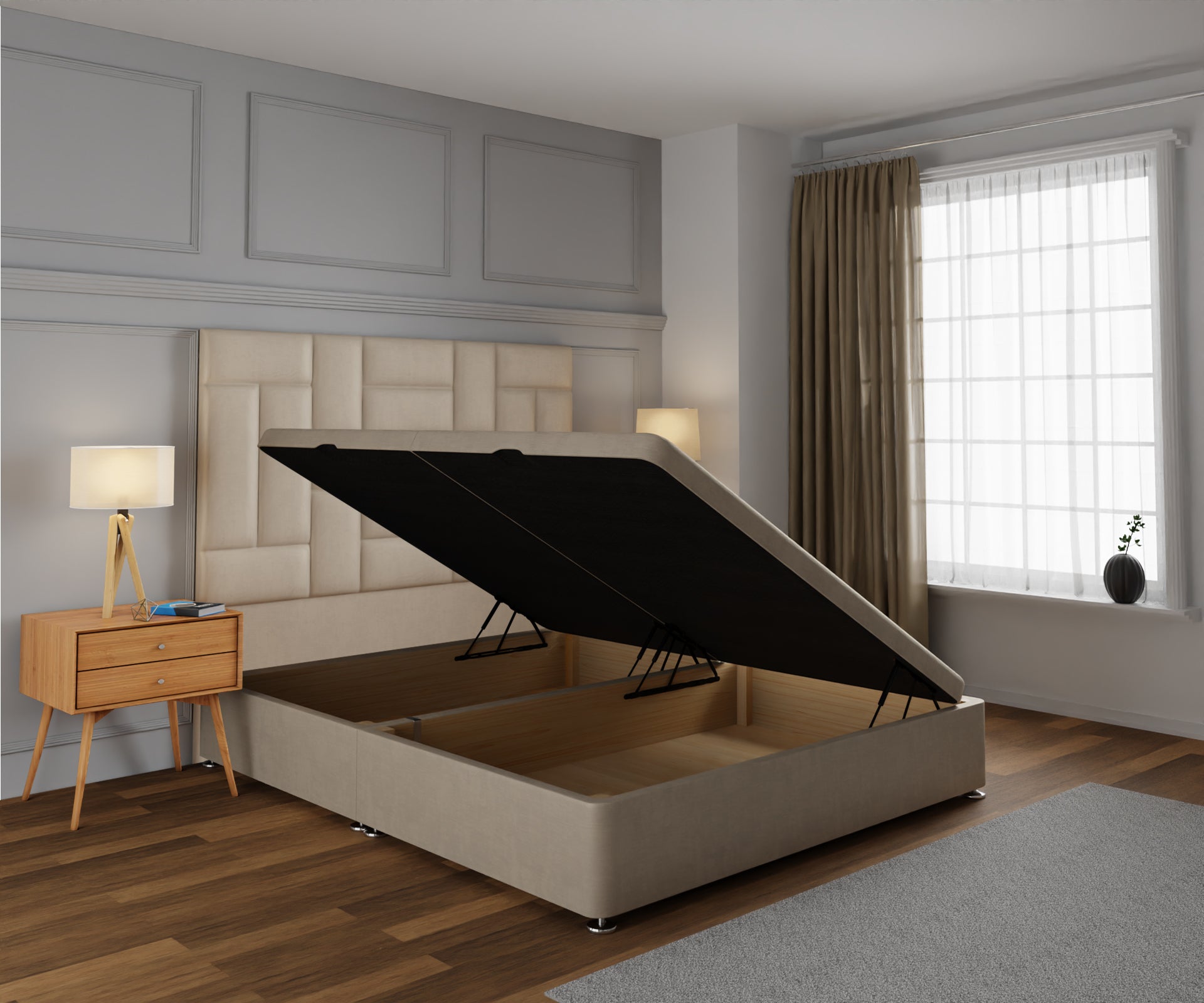 Majestic Multi Panel Ottoman Storage Divan Bed Base With Headboard
