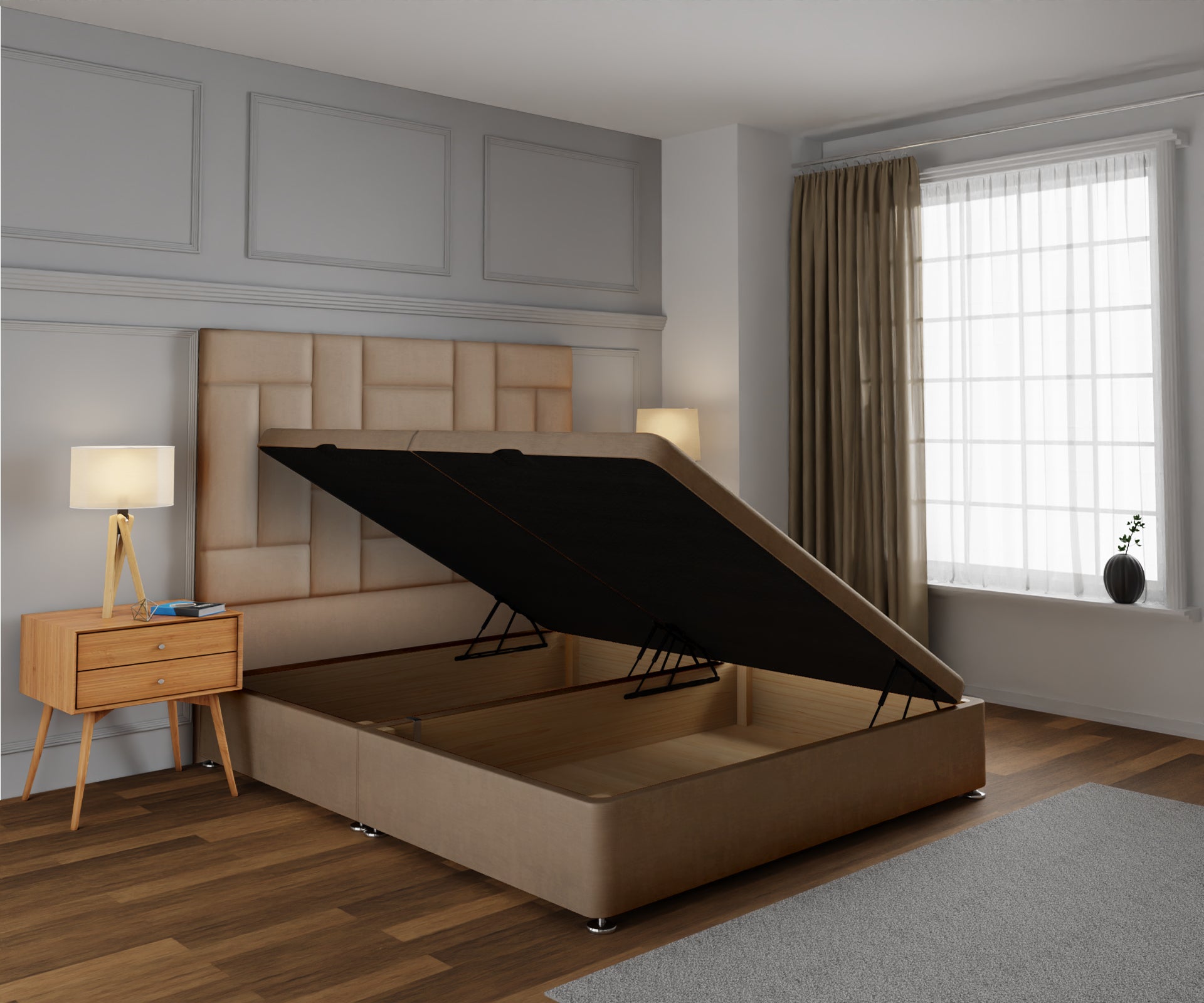 Majestic Multi Panel Ottoman Storage Divan Bed Base With Headboard