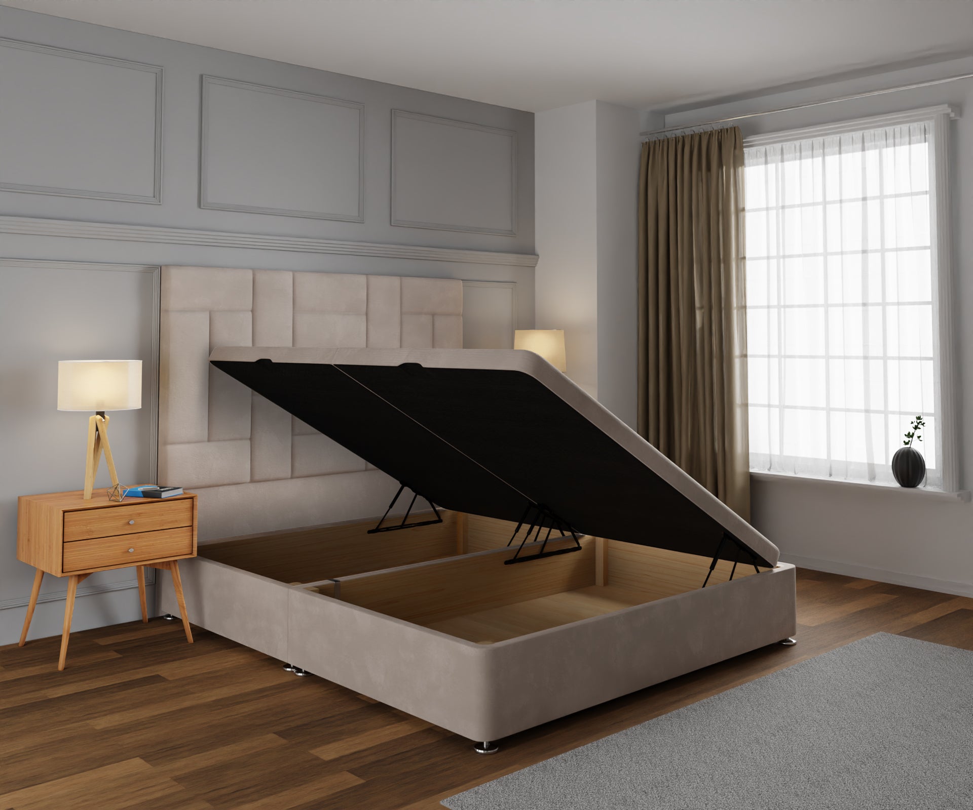 Majestic Multi Panel Ottoman Storage Divan Bed Base With Headboard