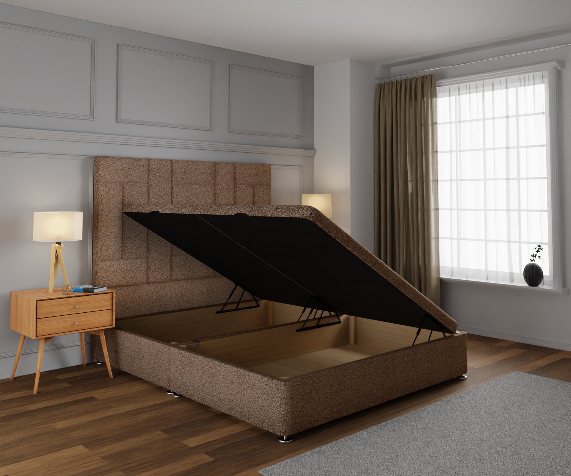 Majestic Multi Panel Ottoman Storage Divan Bed Base With Headboard