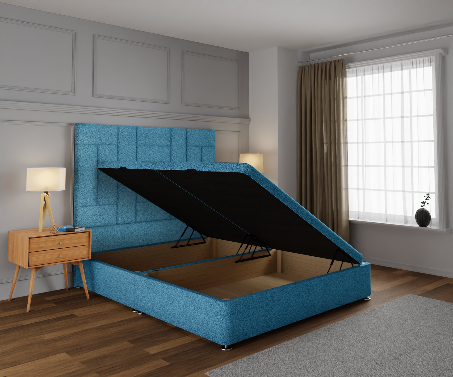 Majestic Multi Panel Ottoman Storage Divan Bed Base With Headboard