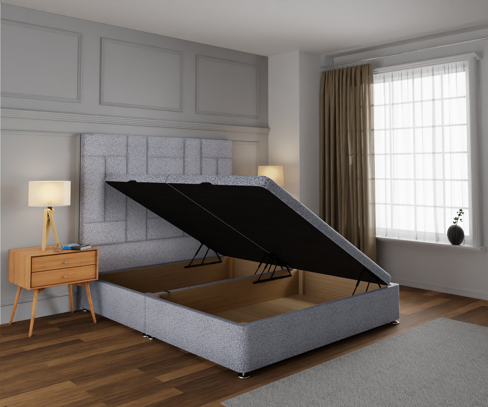 Majestic Multi Panel Ottoman Storage Divan Bed Base With Headboard