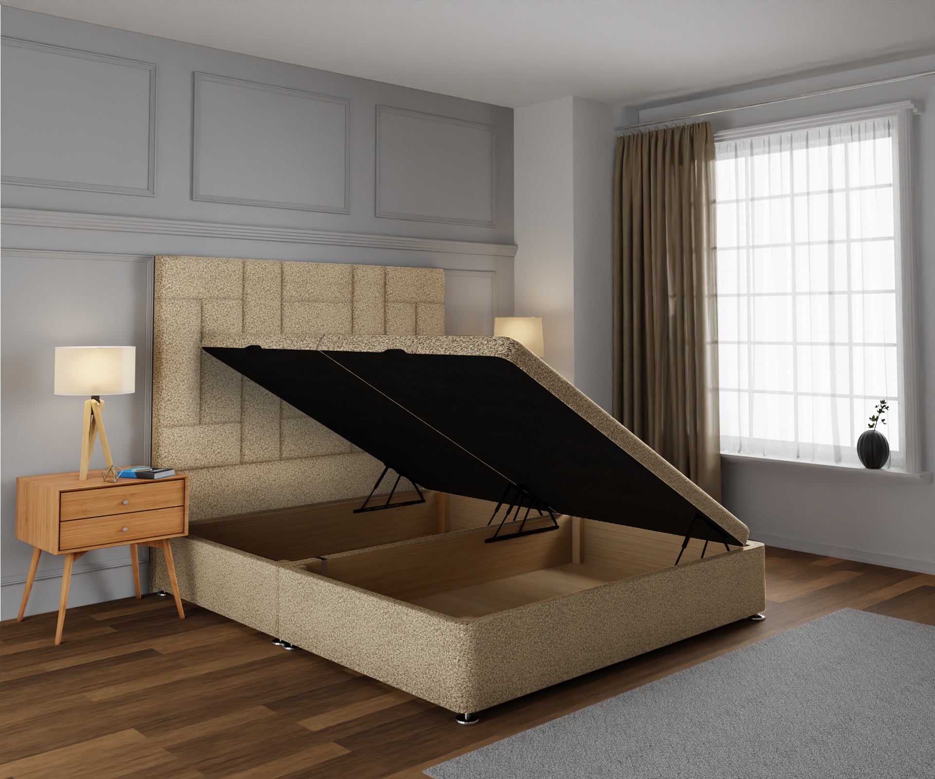 Majestic Multi Panel Ottoman Storage Divan Bed Base With Headboard
