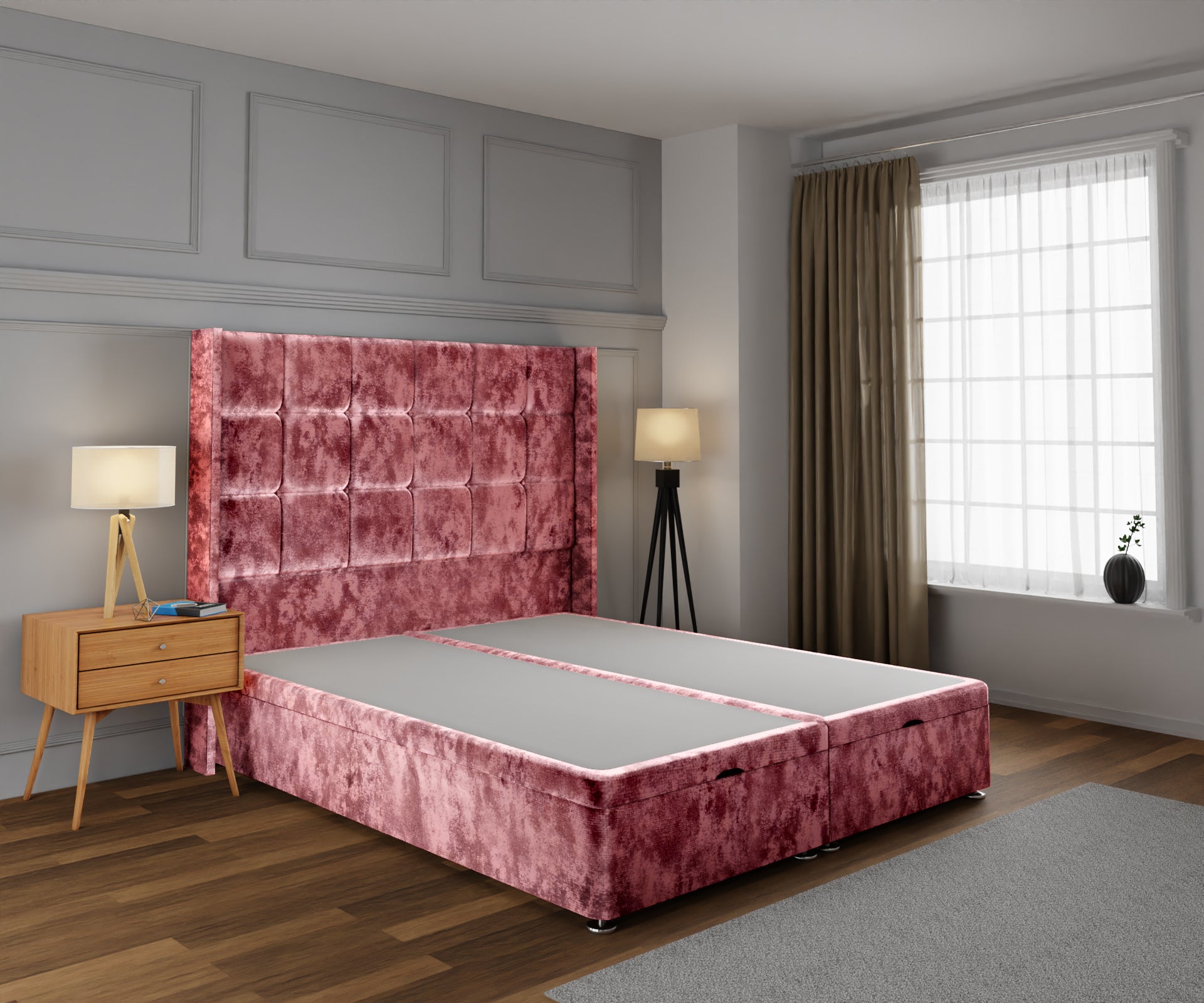 Mayfair Ottoman Storage Divan Bed Base With Headboard