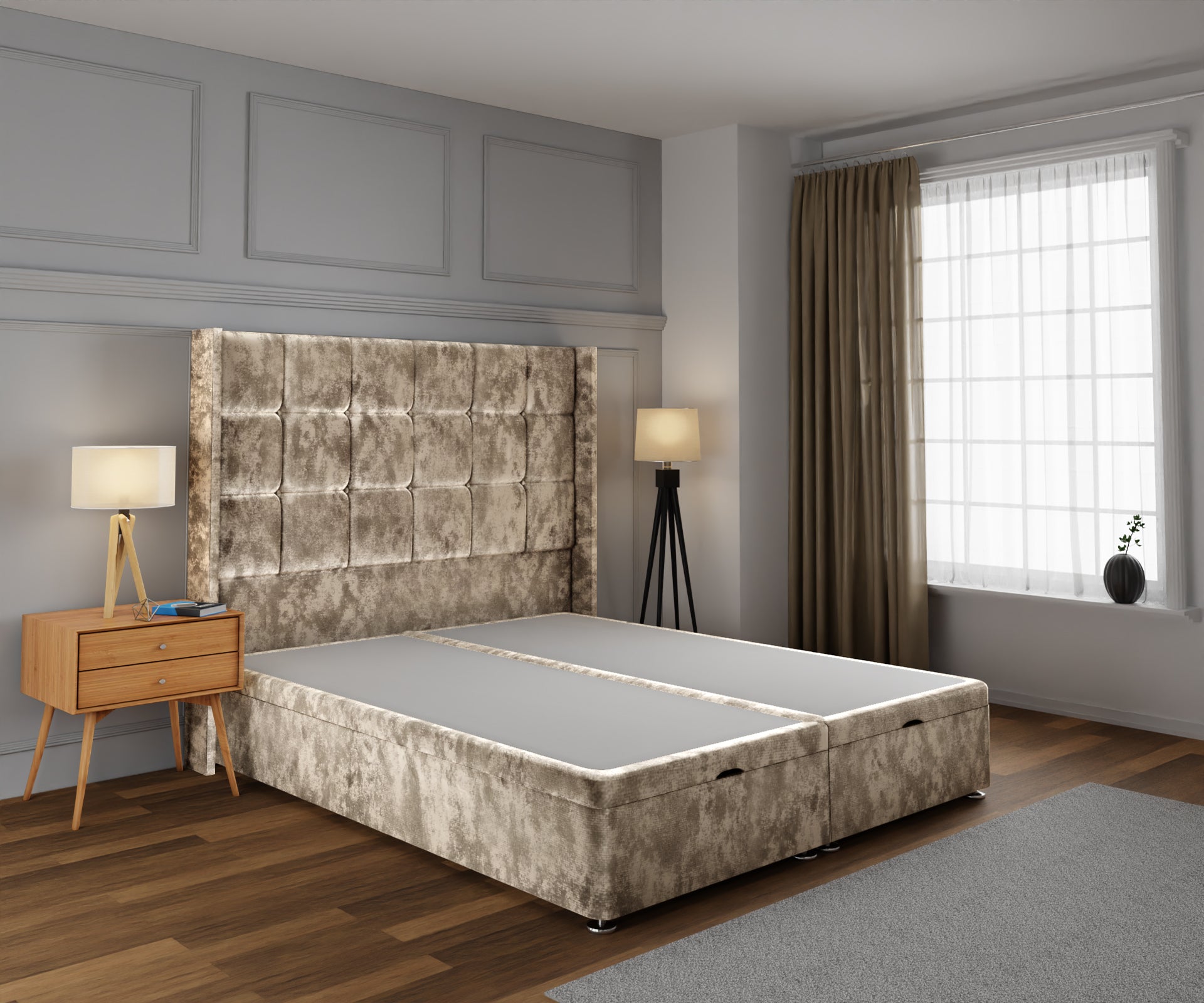 Mayfair Ottoman Storage Divan Bed Base With Headboard