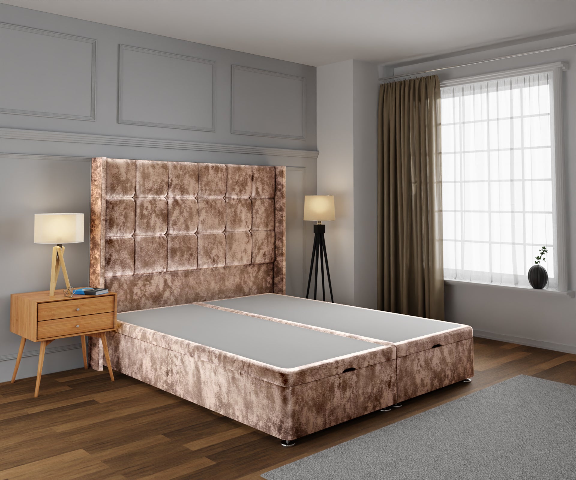 Mayfair Ottoman Storage Divan Bed Base With Headboard