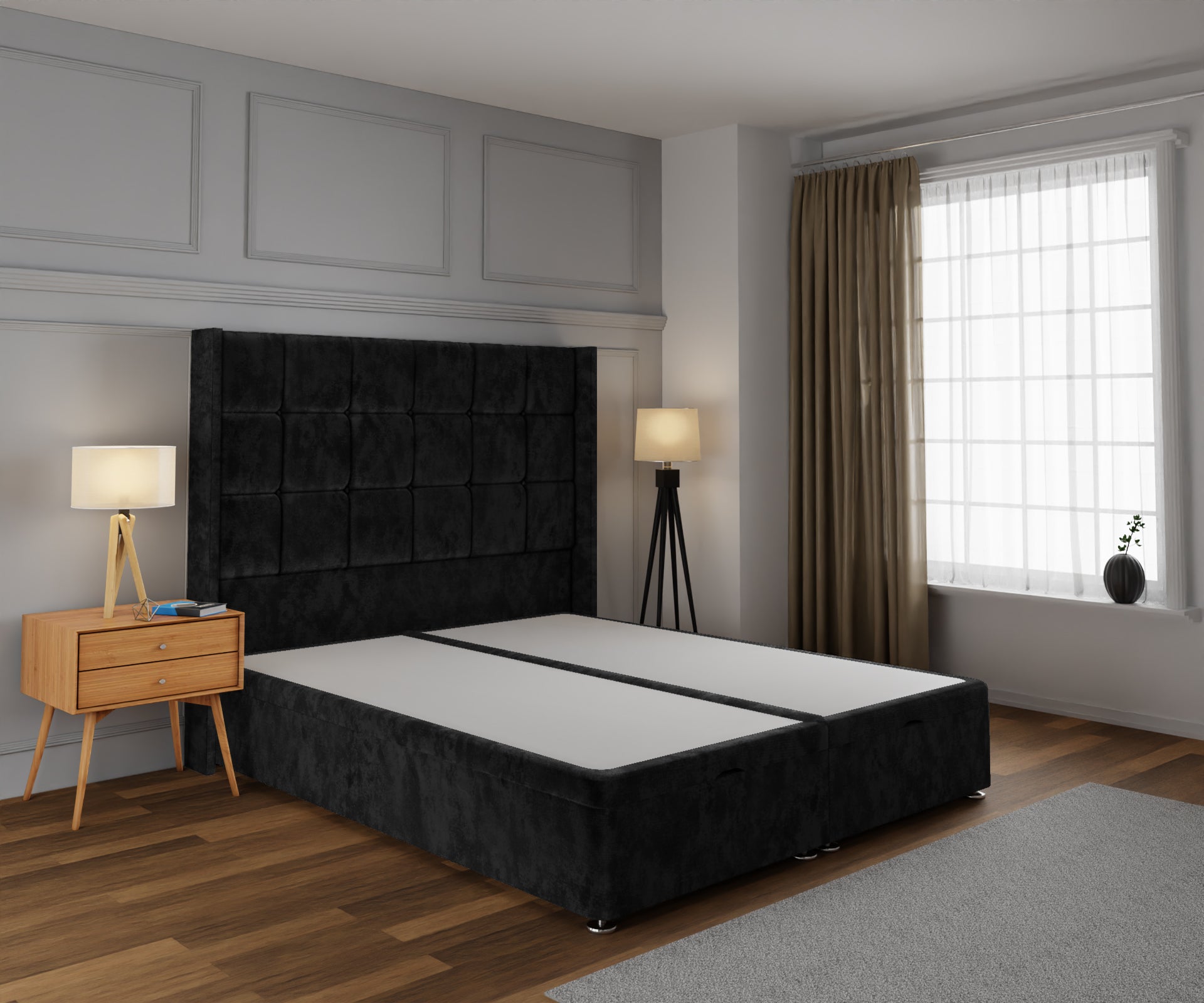 Mayfair Ottoman Storage Divan Bed Base With Headboard