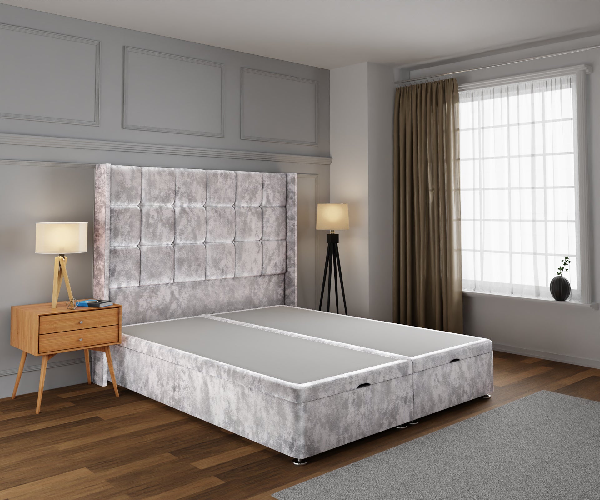 Mayfair Ottoman Storage Divan Bed Base With Headboard