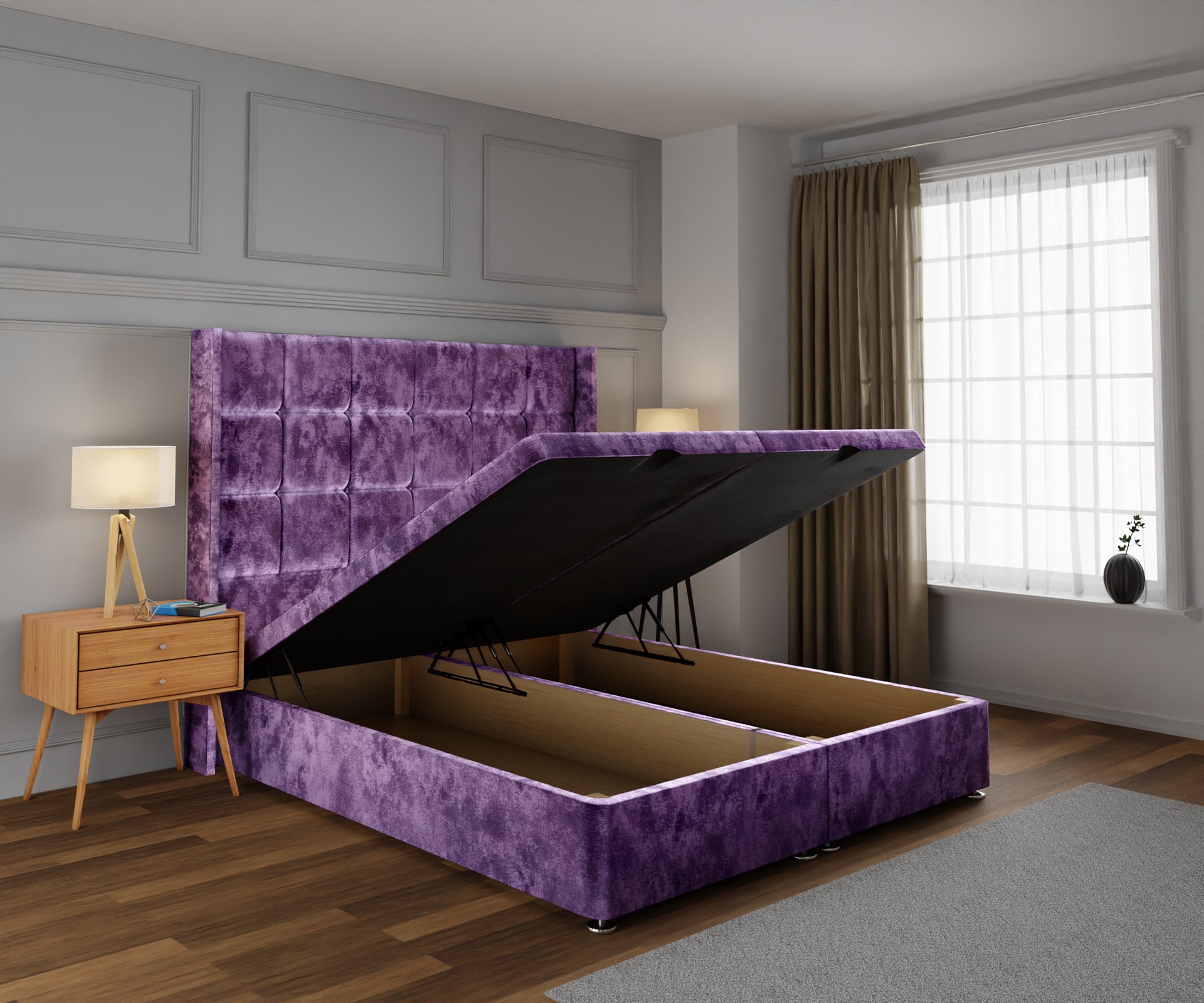 Mayfair Ottoman Storage Divan Bed Base With Headboard