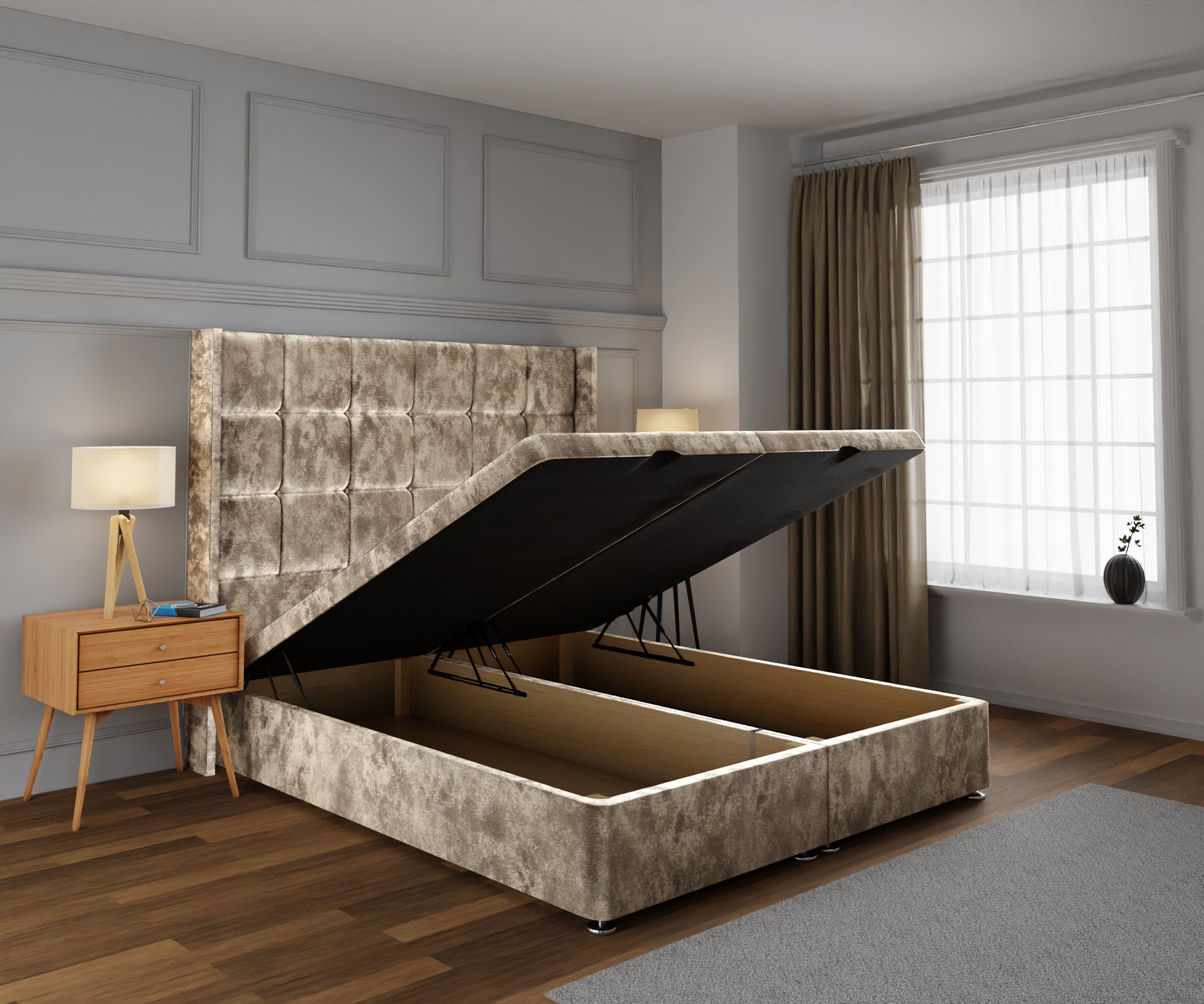 Mayfair Ottoman Storage Divan Bed Base With Headboard