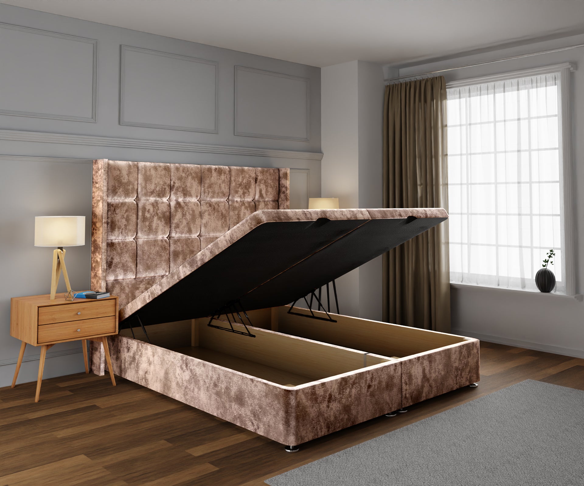 Mayfair Ottoman Storage Divan Bed Base With Headboard