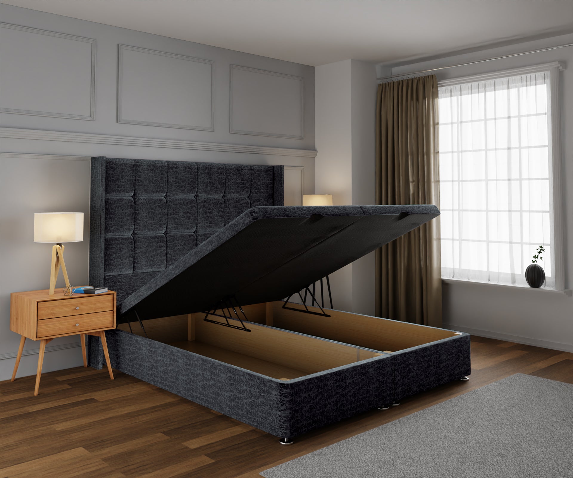 Mayfair Ottoman Storage Divan Bed Base With Headboard