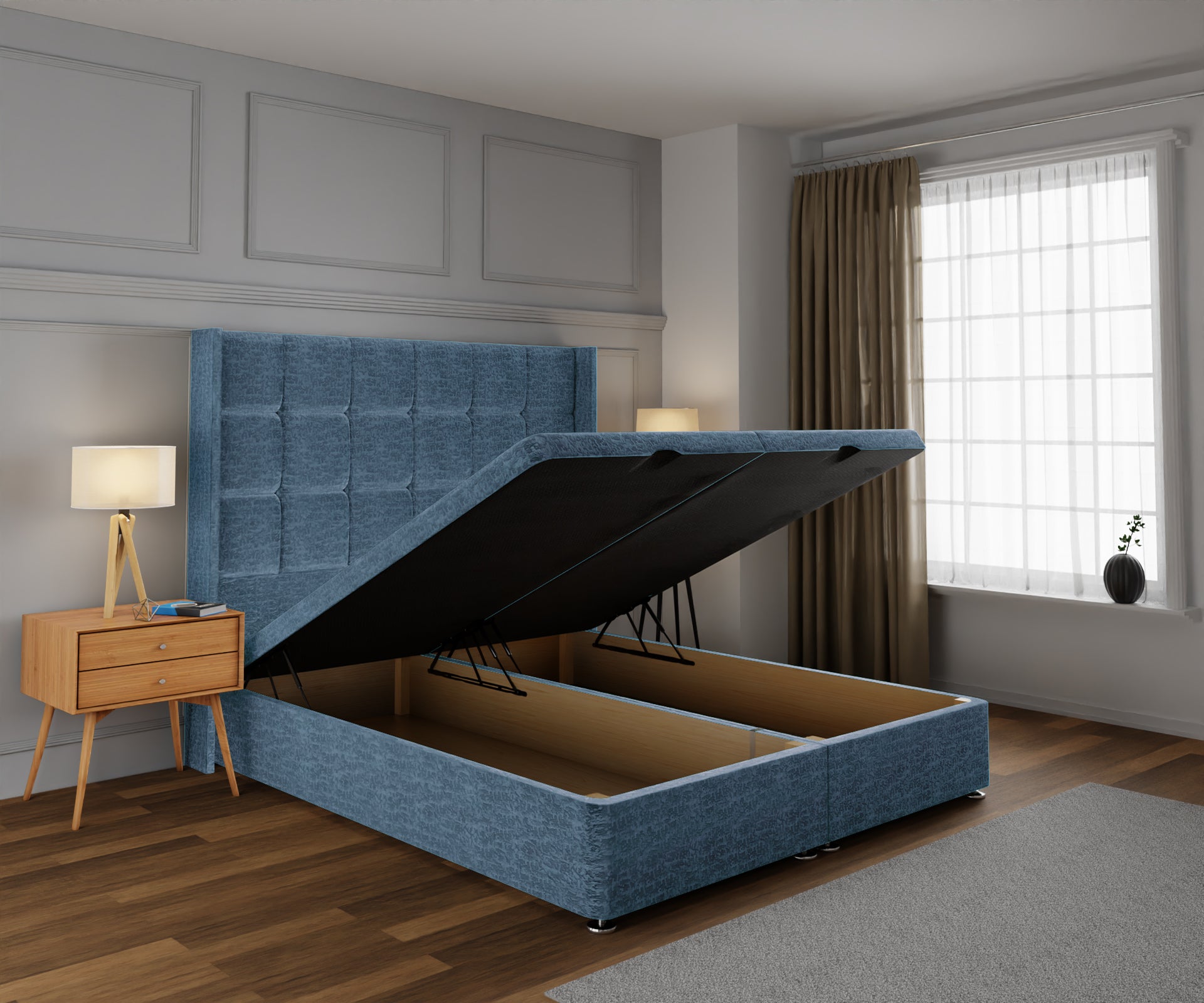 Mayfair Ottoman Storage Divan Bed Base With Headboard