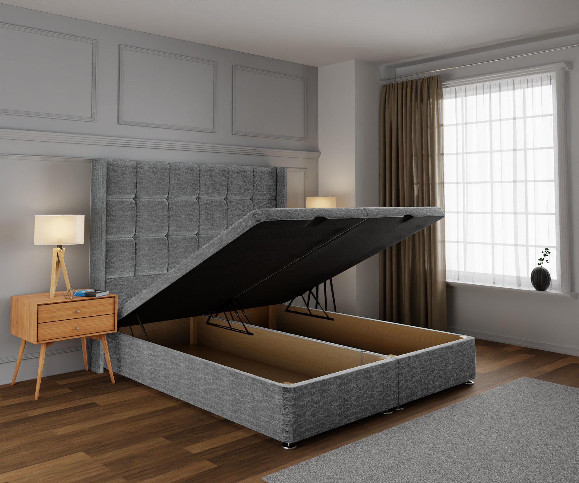 Mayfair Ottoman Storage Divan Bed Base With Headboard