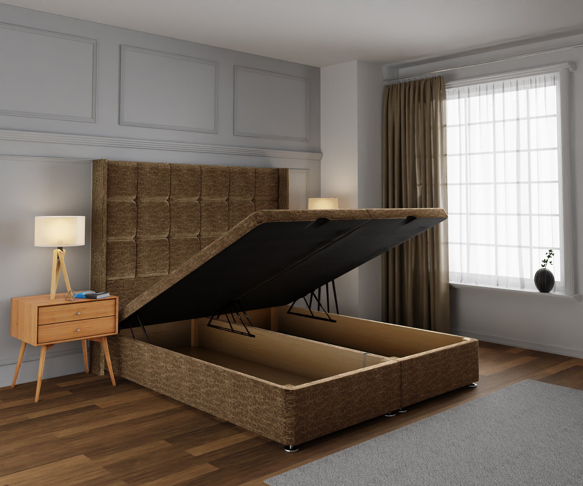 Mayfair Ottoman Storage Divan Bed Base With Headboard