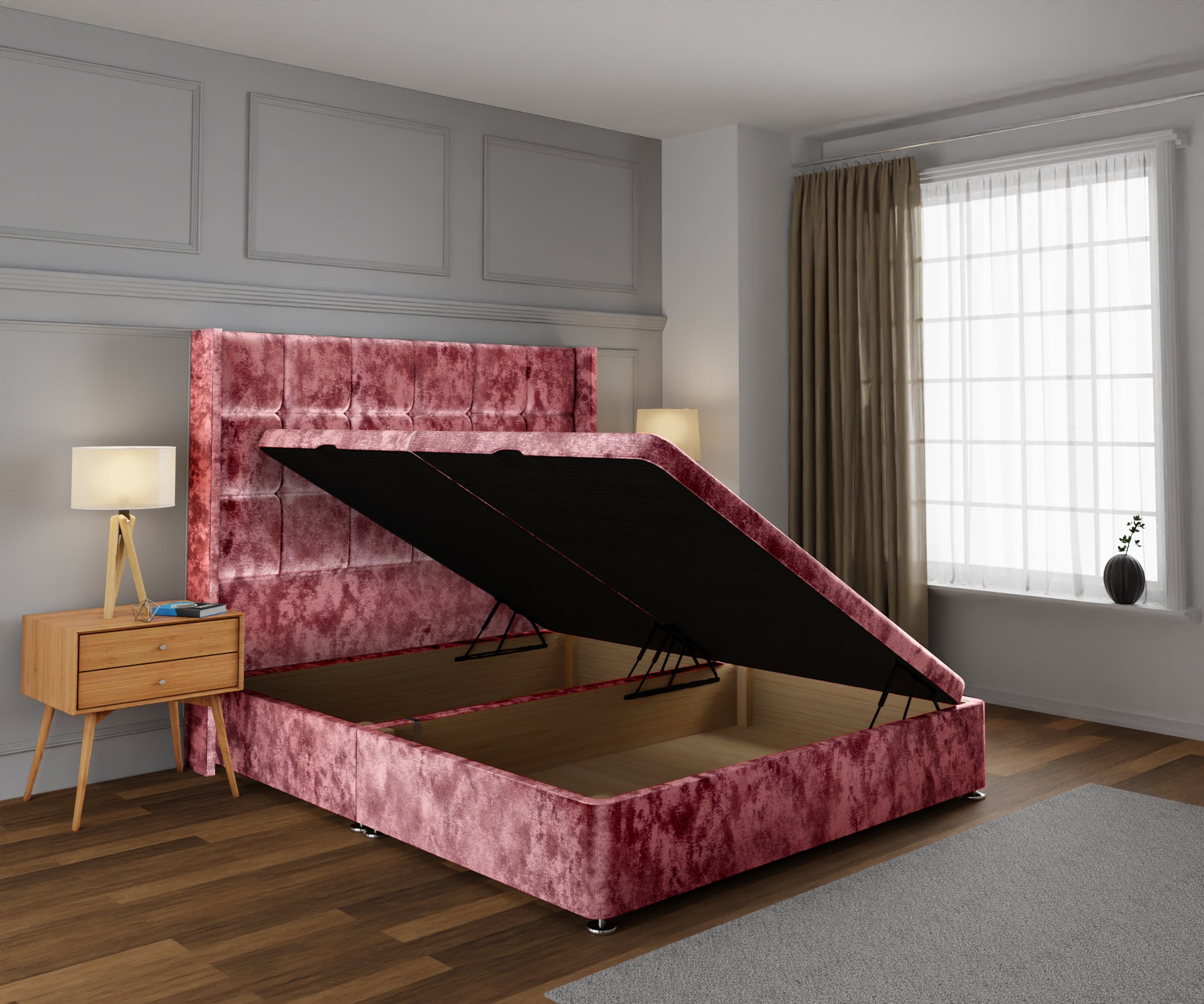 Mayfair Ottoman Storage Divan Bed Base With Headboard