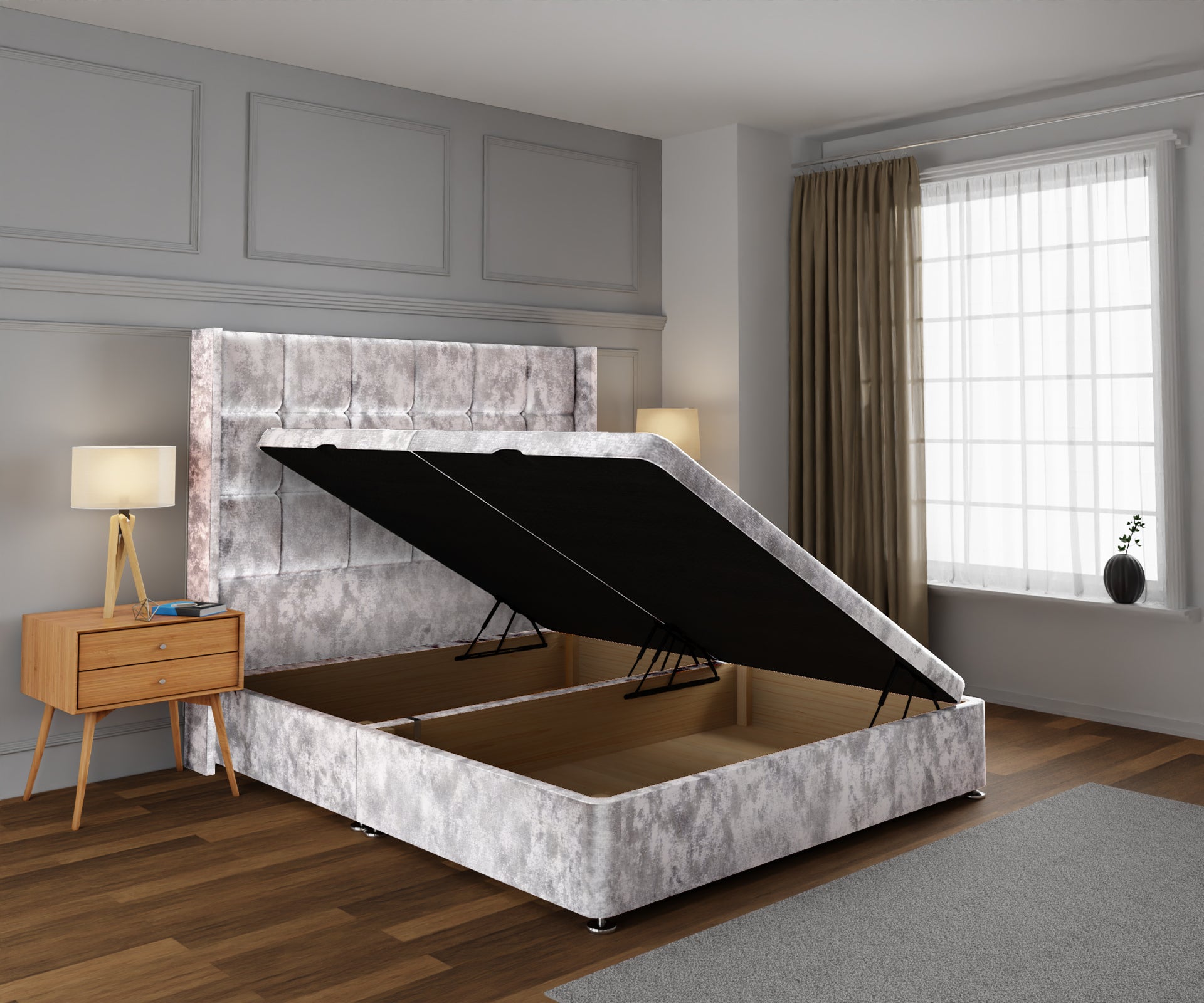 Mayfair Ottoman Storage Divan Bed Base With Headboard