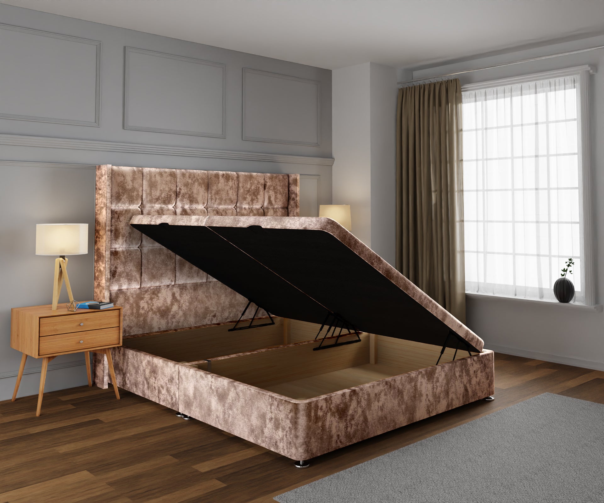 Mayfair Ottoman Storage Divan Bed Base With Headboard