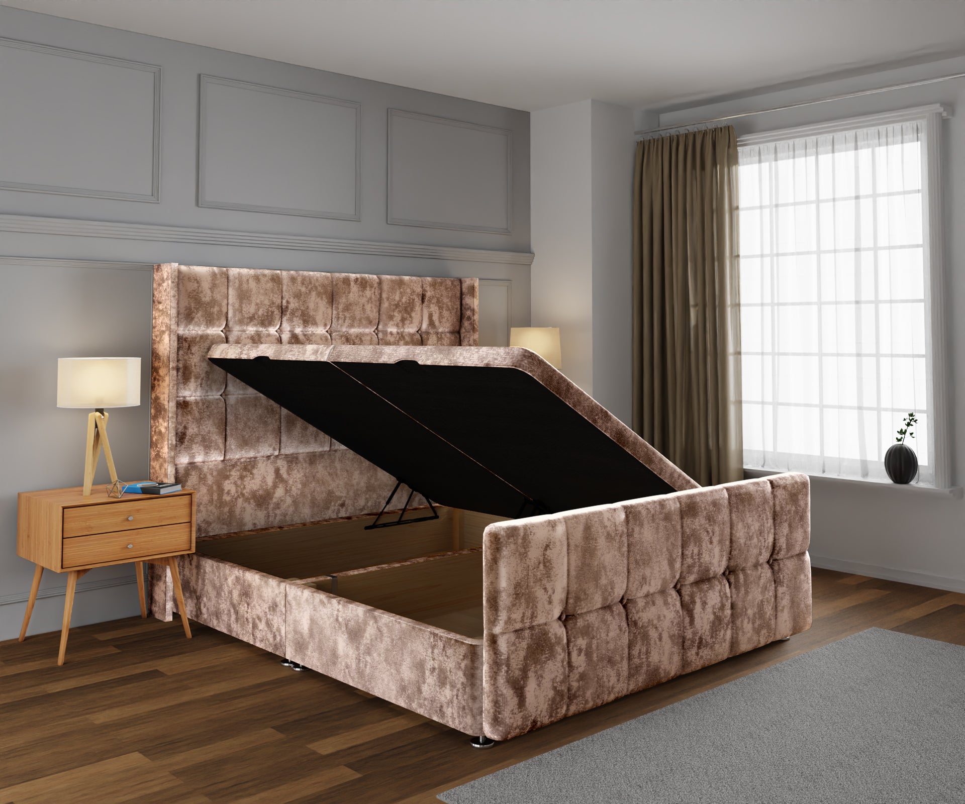 Mayfair Ottoman Storage Divan Bed Base And Headboard With Footboard