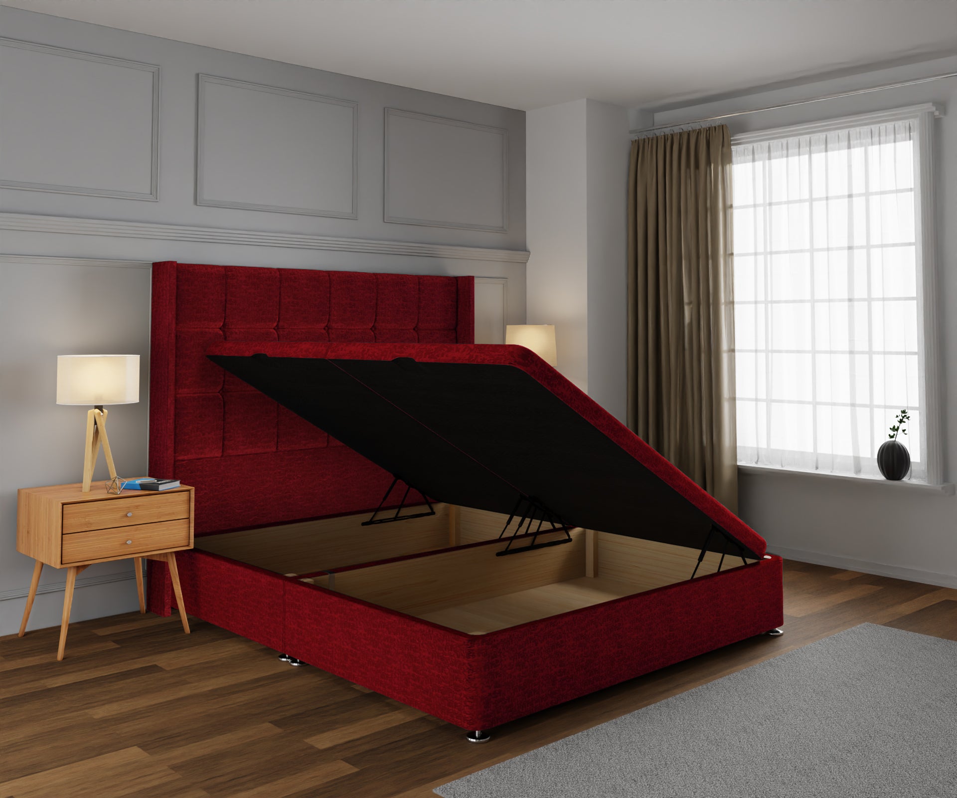 Mayfair Ottoman Storage Divan Bed Base With Headboard