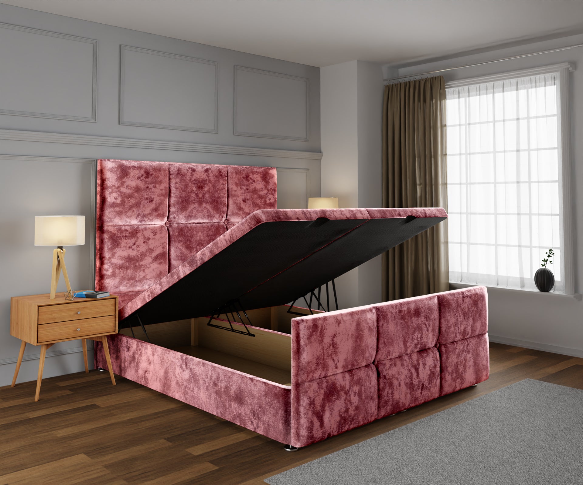 Mia Cube Large Ottoman Storage Divan Bed Base And Headboard With Footboard