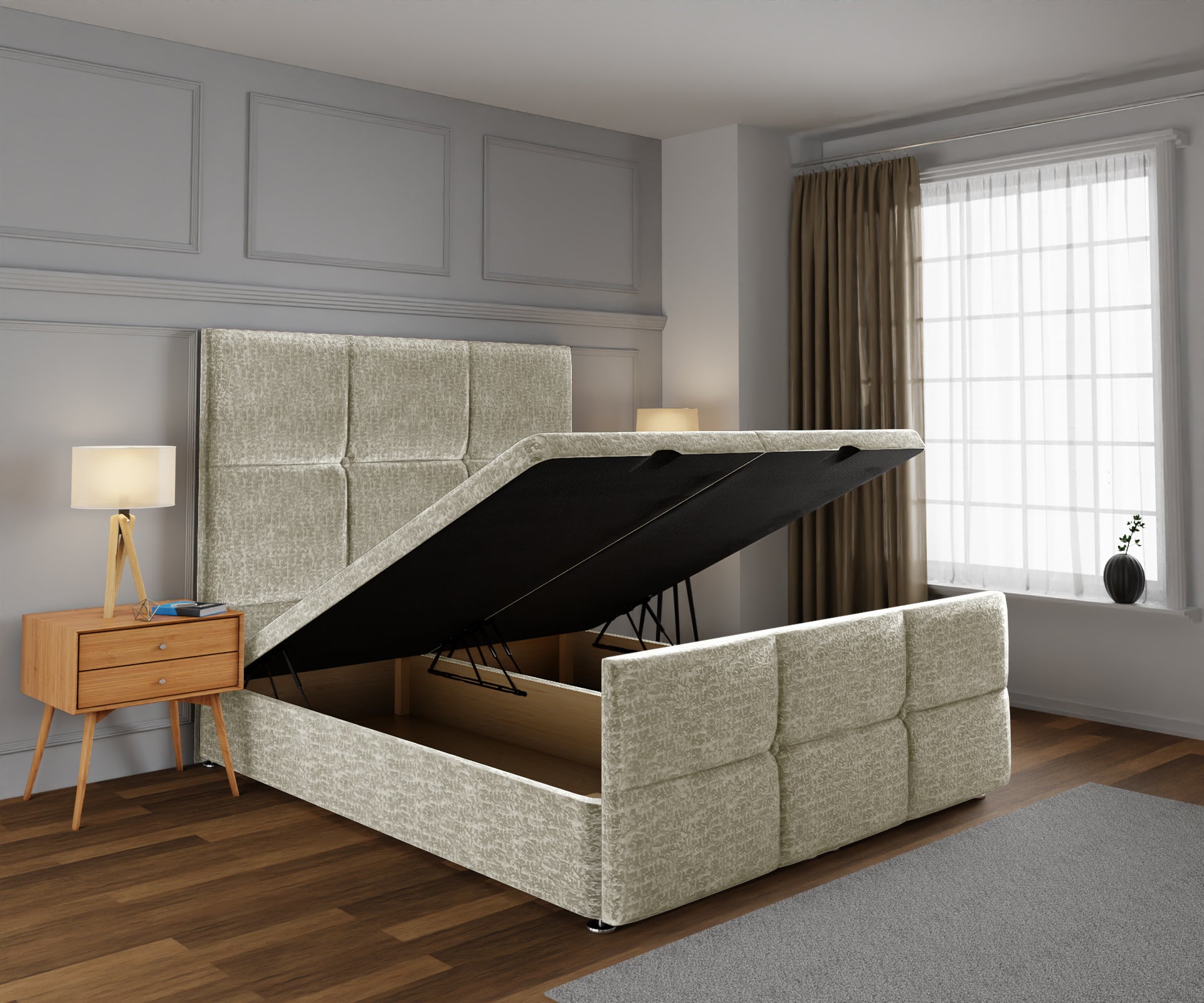 Mia Cube Large Ottoman Storage Divan Bed Base And Headboard With Footboard