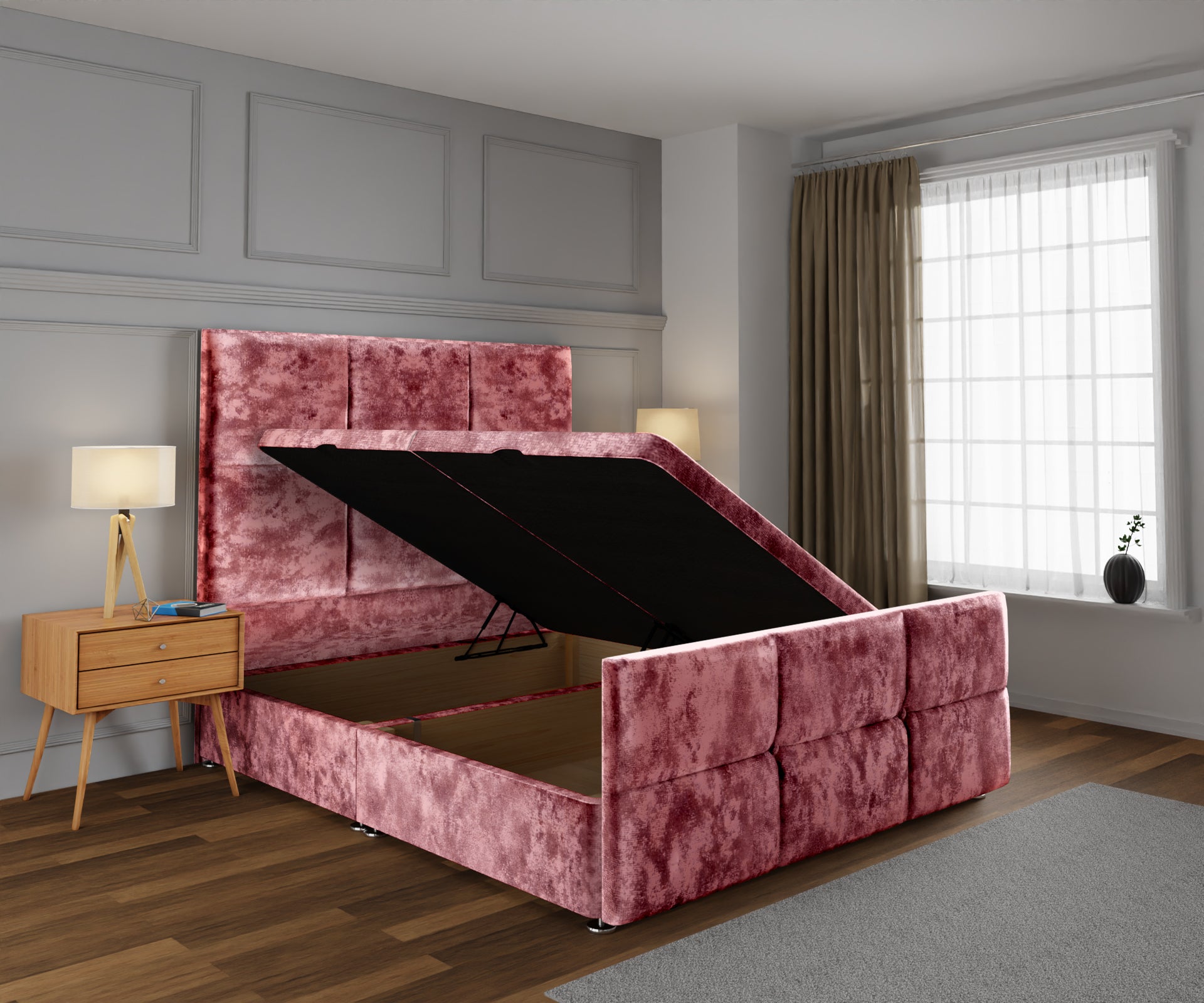 Mia Cube Large Ottoman Storage Divan Bed Base And Headboard With Footboard