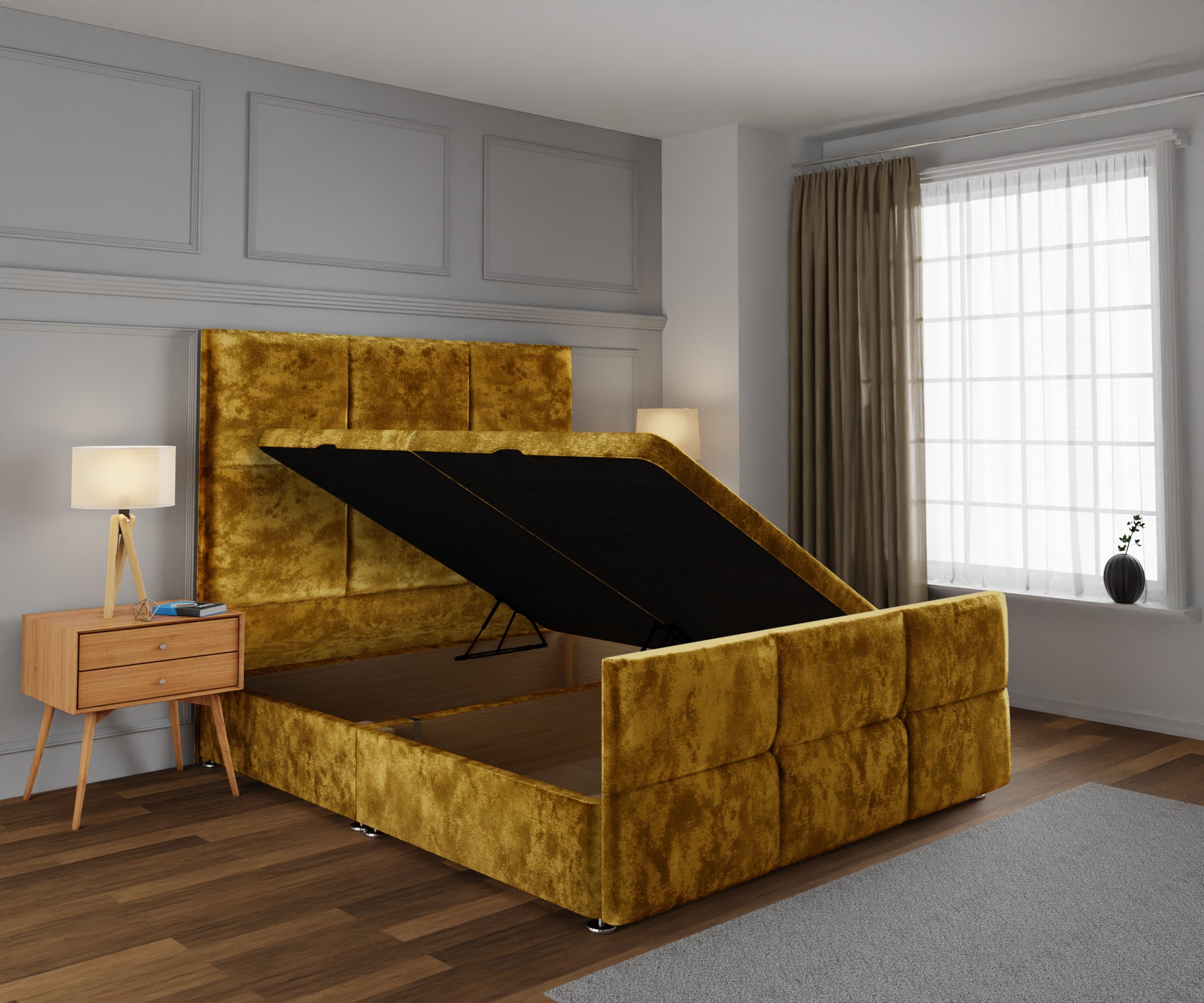 Mia Cube Large Ottoman Storage Divan Bed Base And Headboard With Footboard