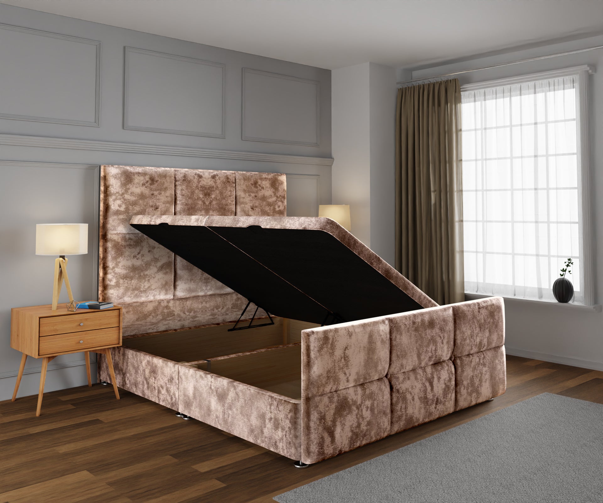 Mia Cube Large Ottoman Storage Divan Bed Base And Headboard With Footboard