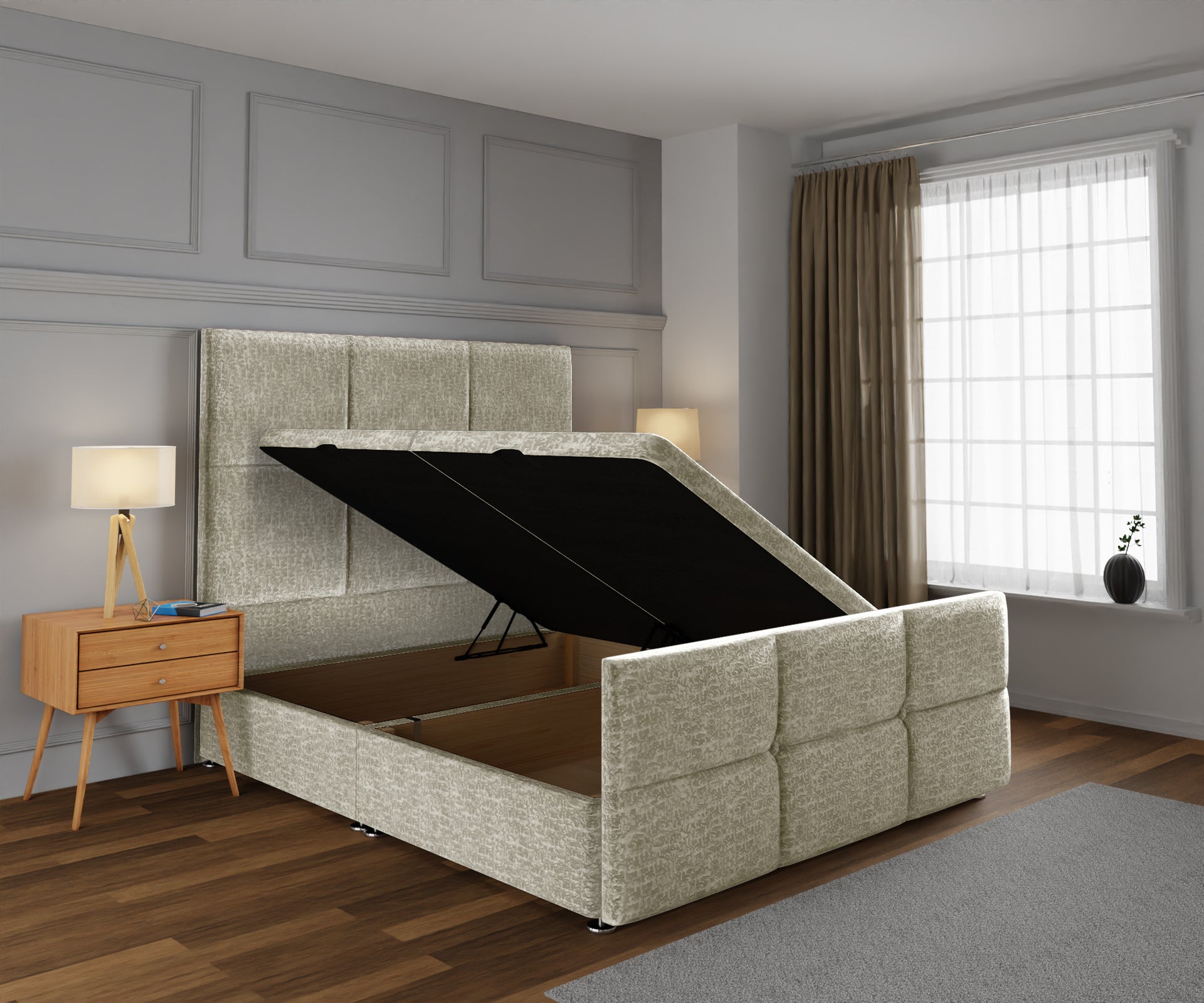 Mia Cube Large Ottoman Storage Divan Bed Base And Headboard With Footboard