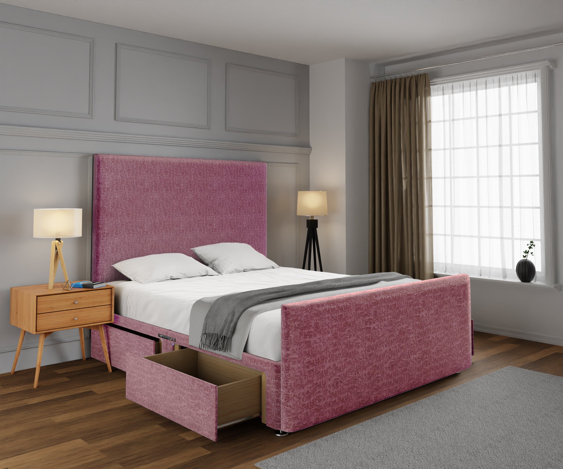 Olivia Plain Divan Bed Set With Footboard