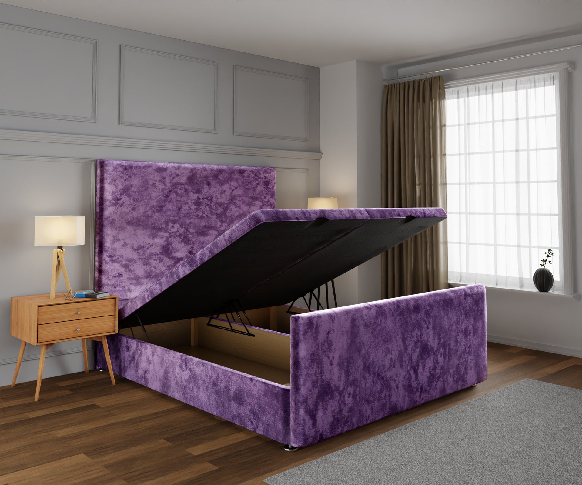 Olivia Plain Ottoman Storage Divan Bed Base And Headboard With Footboard