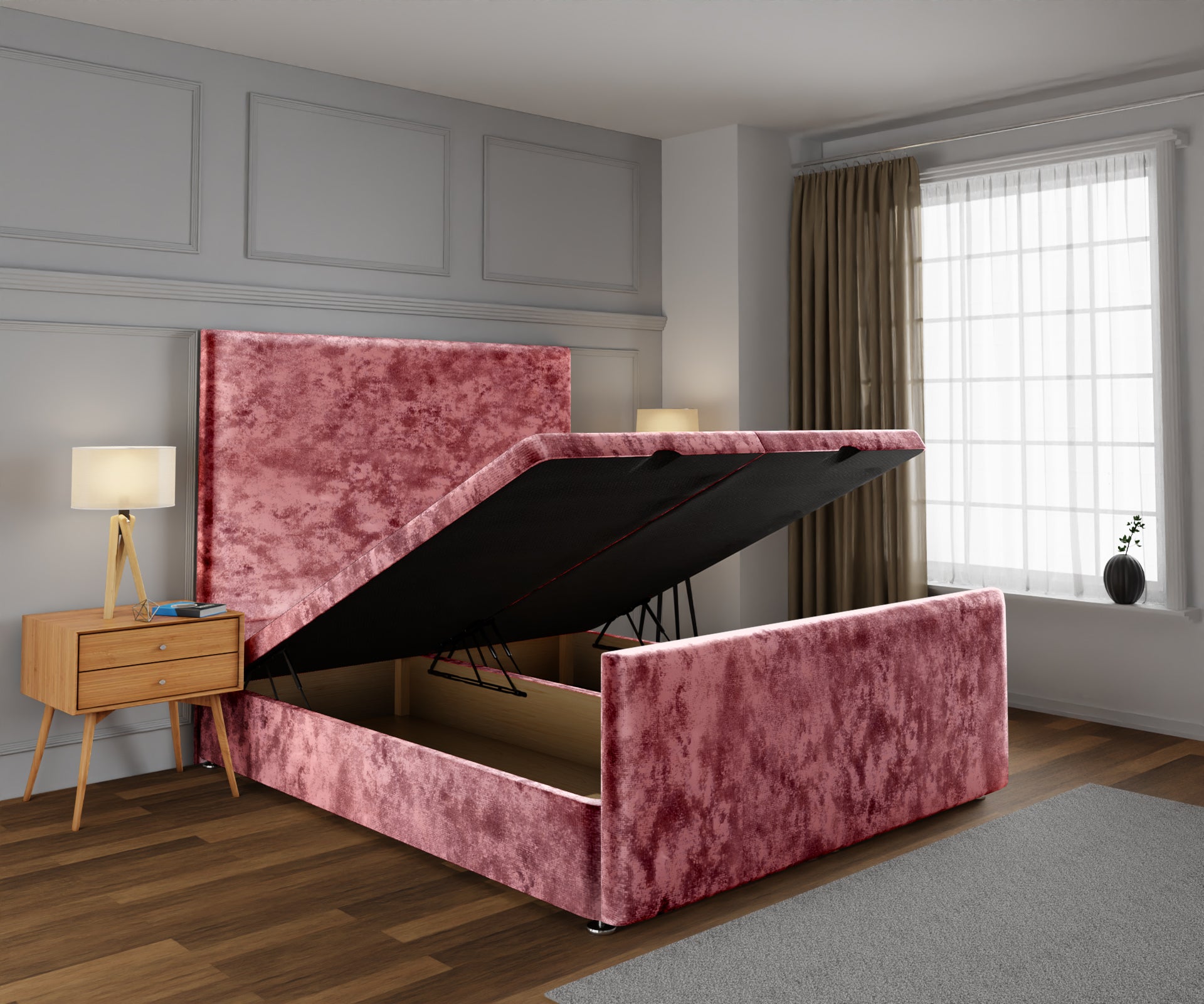 Olivia Plain Ottoman Storage Divan Bed Base And Headboard With Footboard