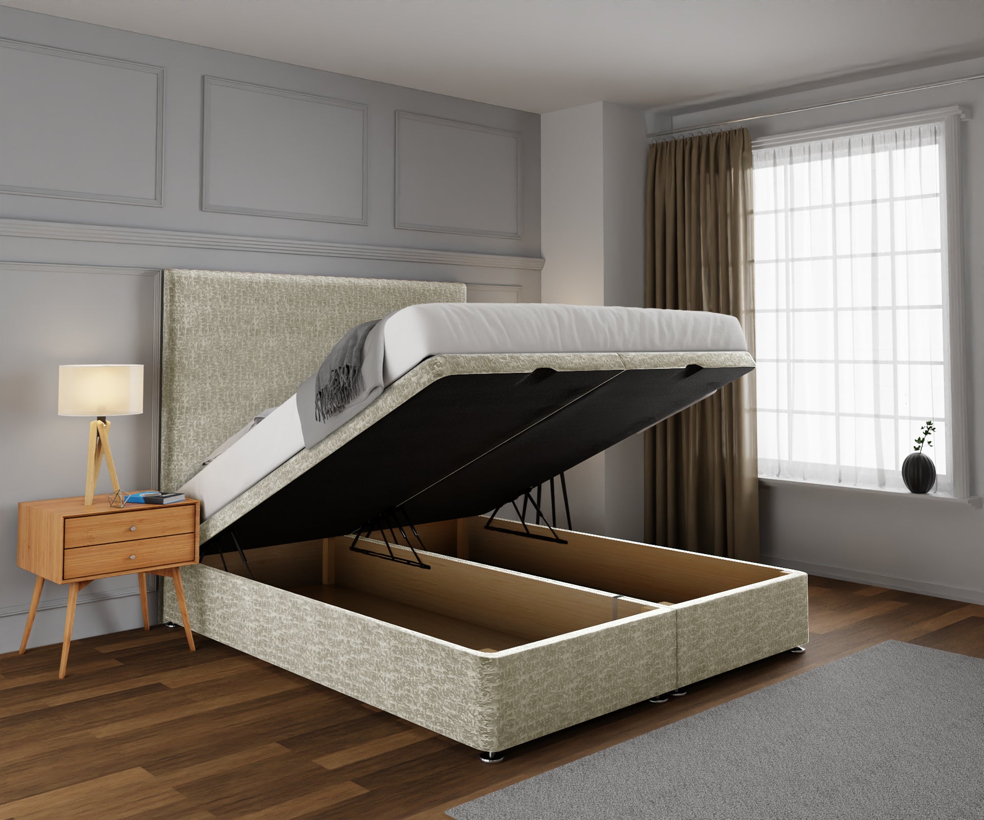 Olivia Plain Ottoman Storage Divan Bed Set