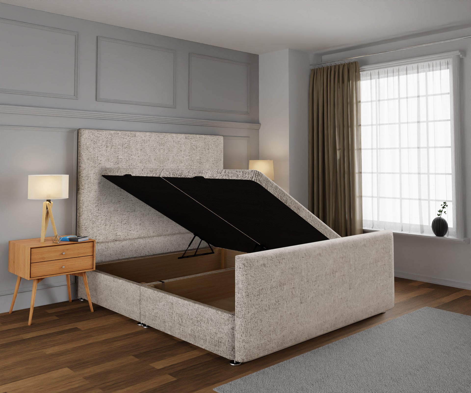 Olivia Plain Ottoman Storage Divan Bed Base And Headboard With Footboard