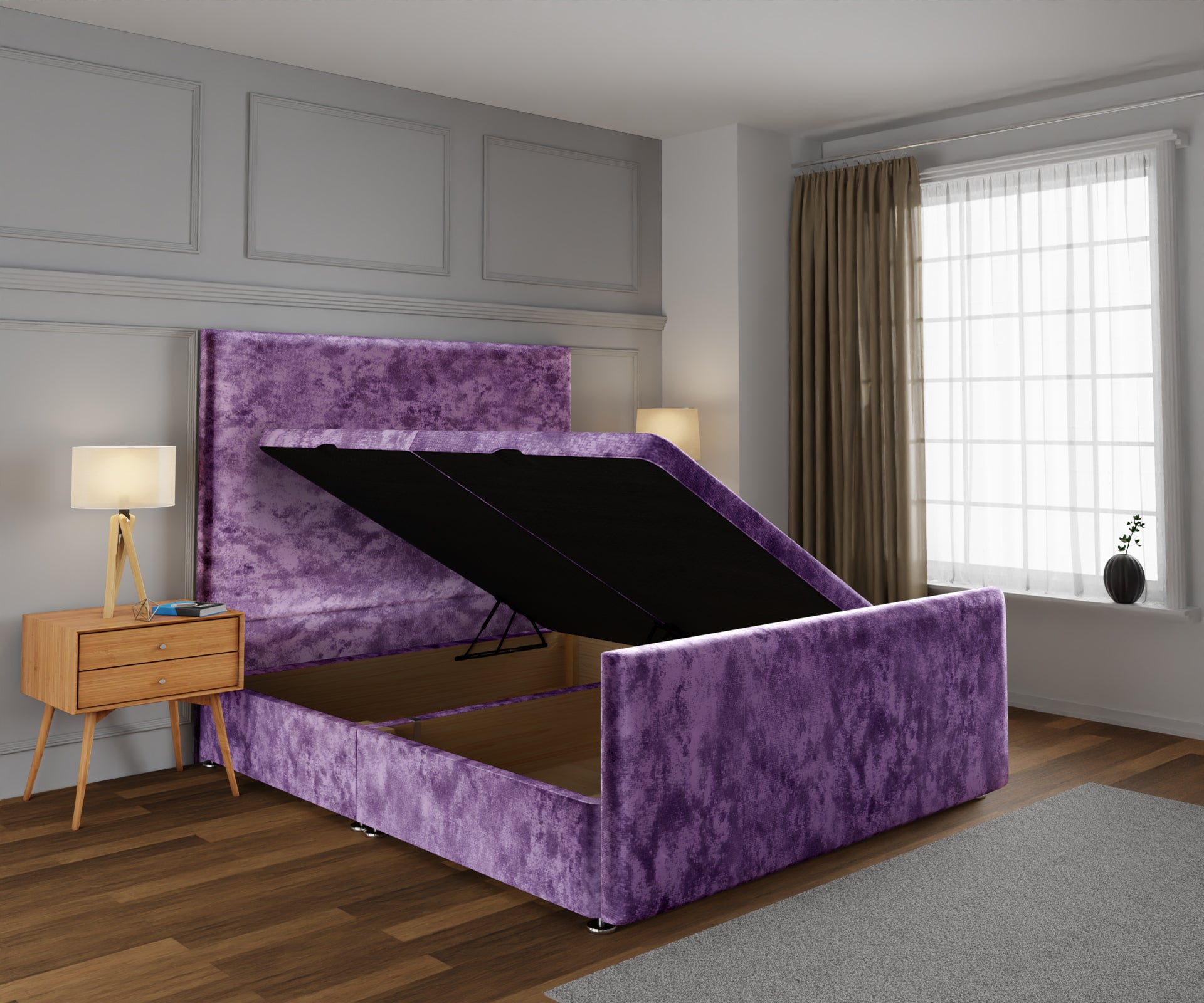 Olivia Plain Ottoman Storage Divan Bed Base And Headboard With Footboard