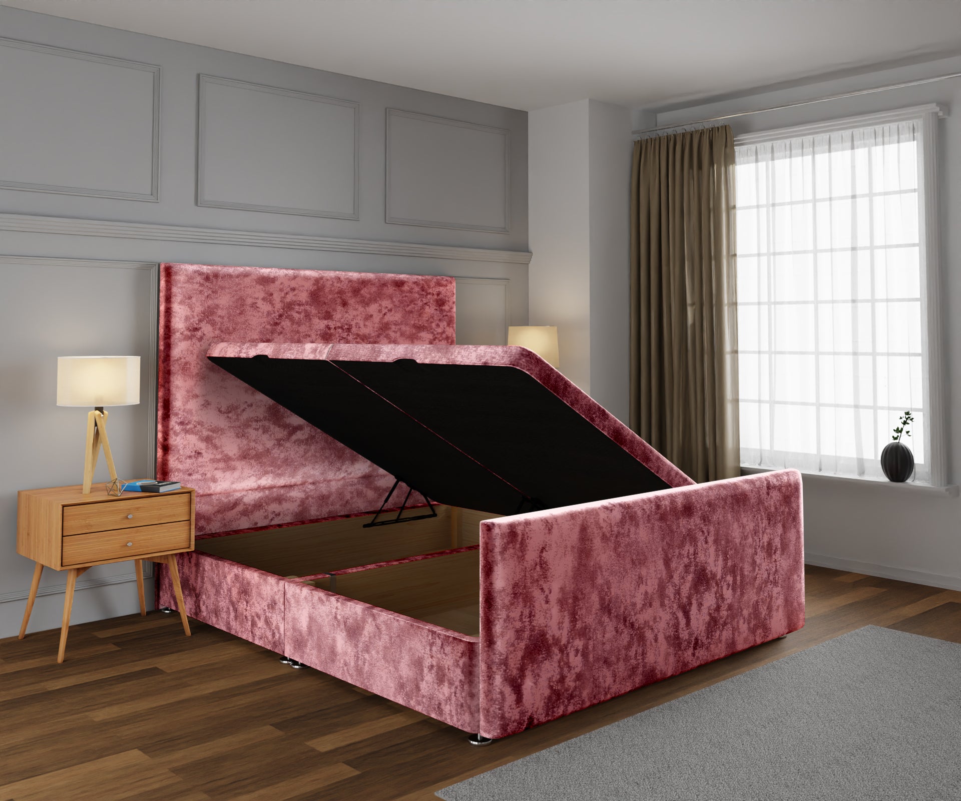 Olivia Plain Ottoman Storage Divan Bed Base And Headboard With Footboard