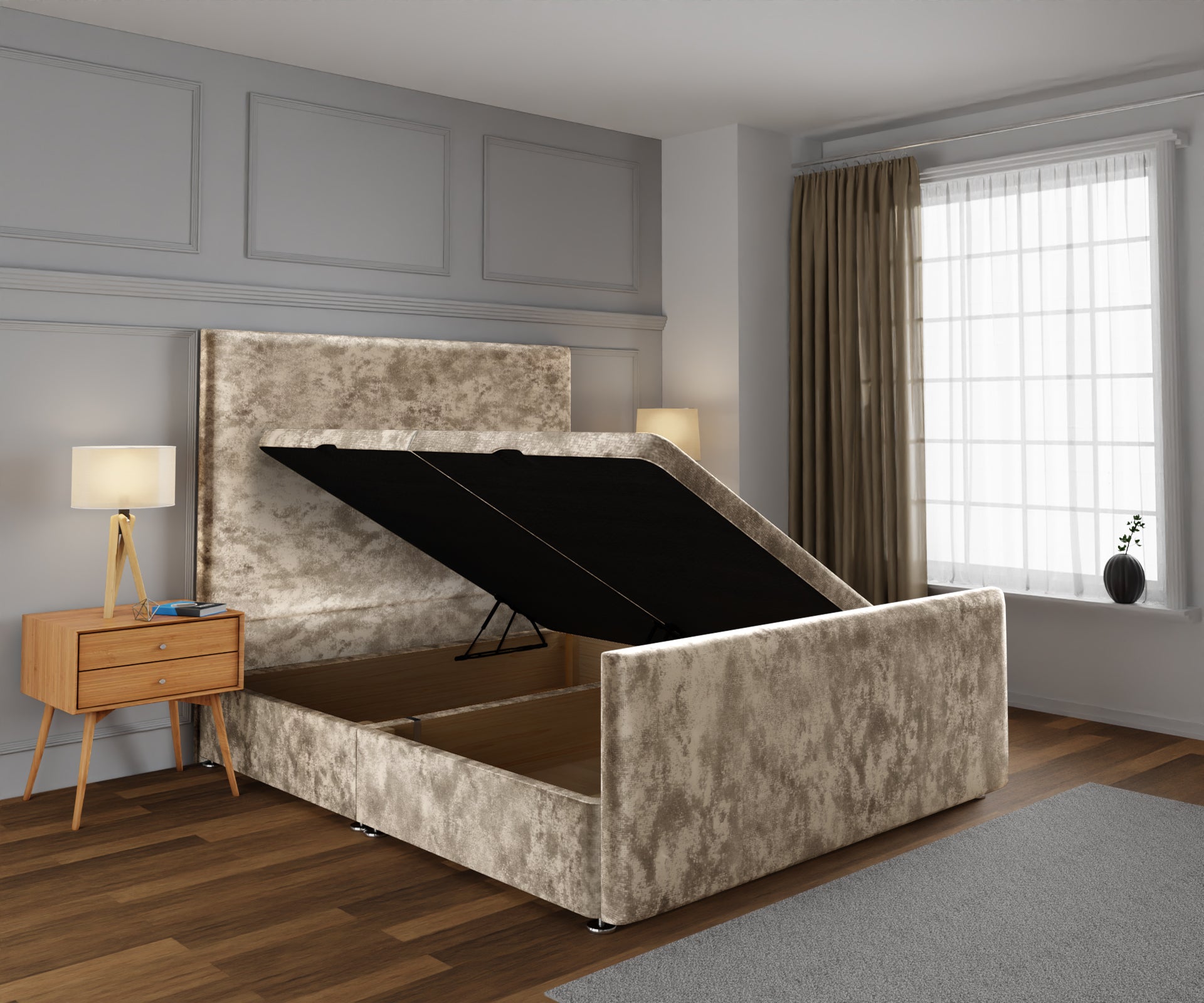 Olivia Plain Ottoman Storage Divan Bed Base And Headboard With Footboard