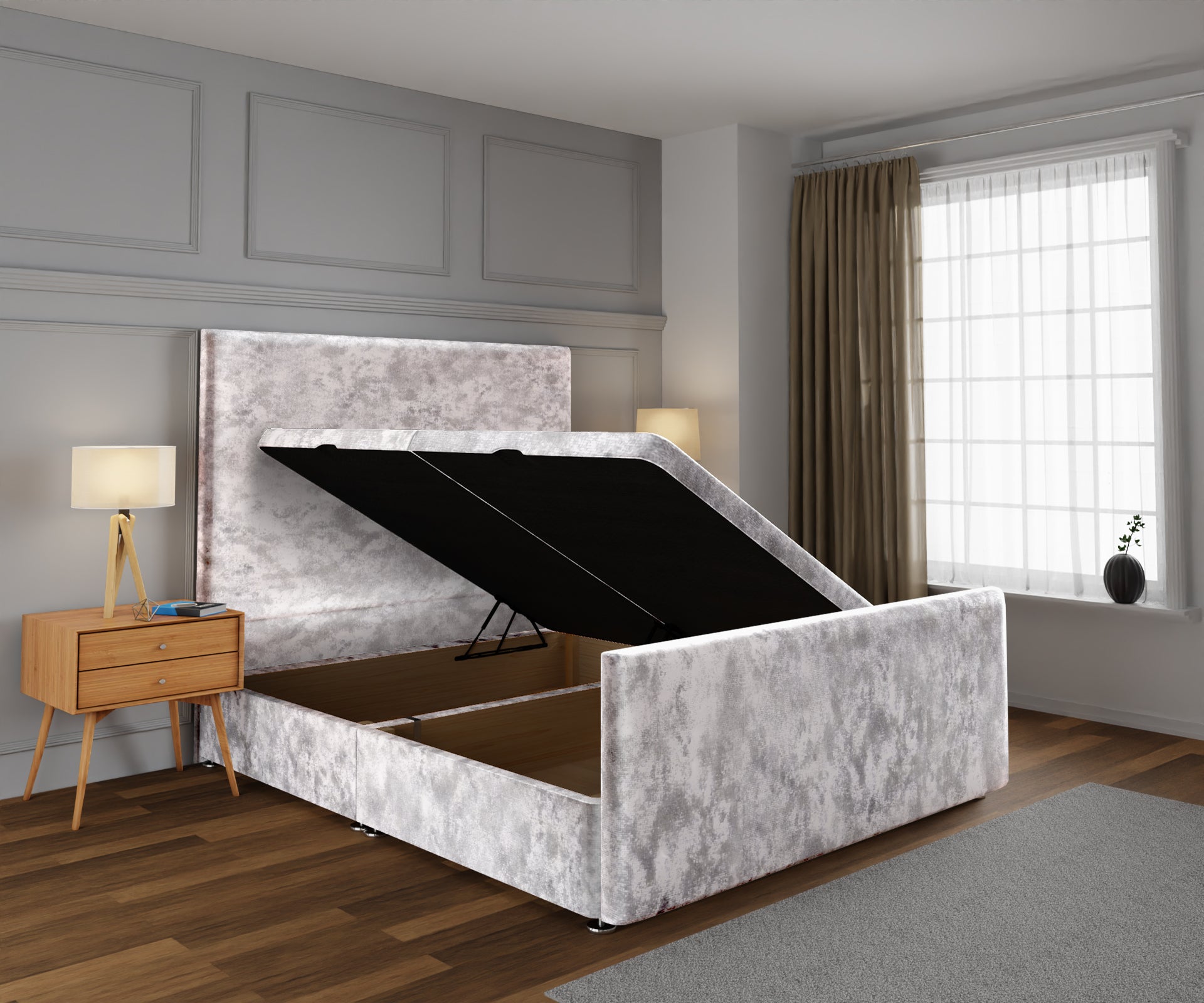 Olivia Plain Ottoman Storage Divan Bed Base And Headboard With Footboard