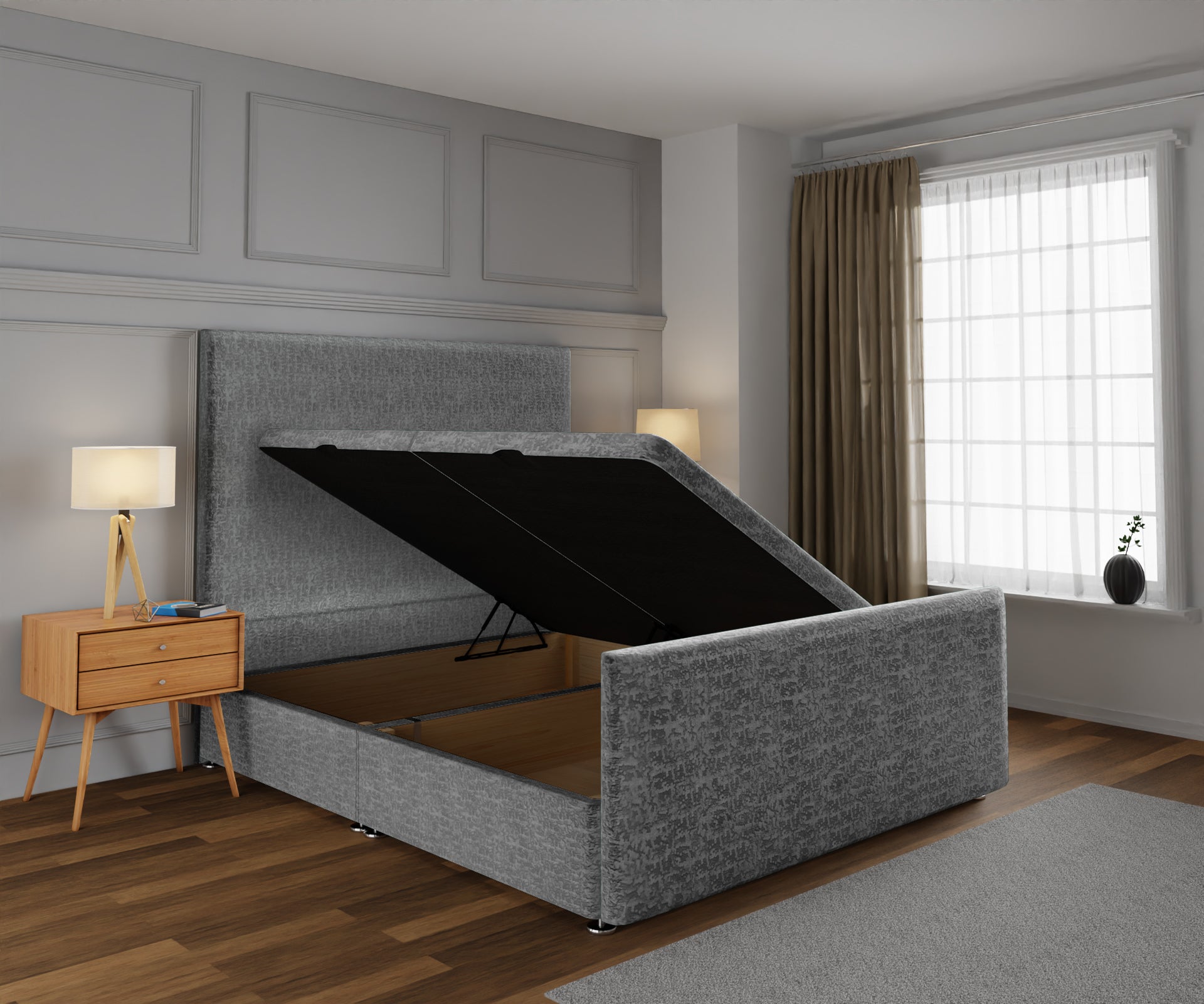 Olivia Plain Ottoman Storage Divan Bed Base And Headboard With Footboard