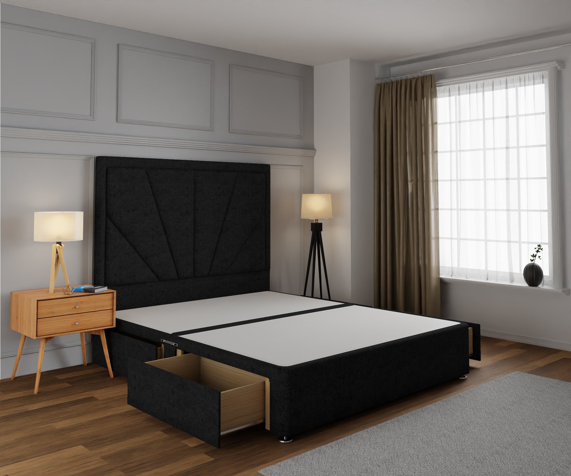 Paine Horizon Border Divan Bed Base With Headboard