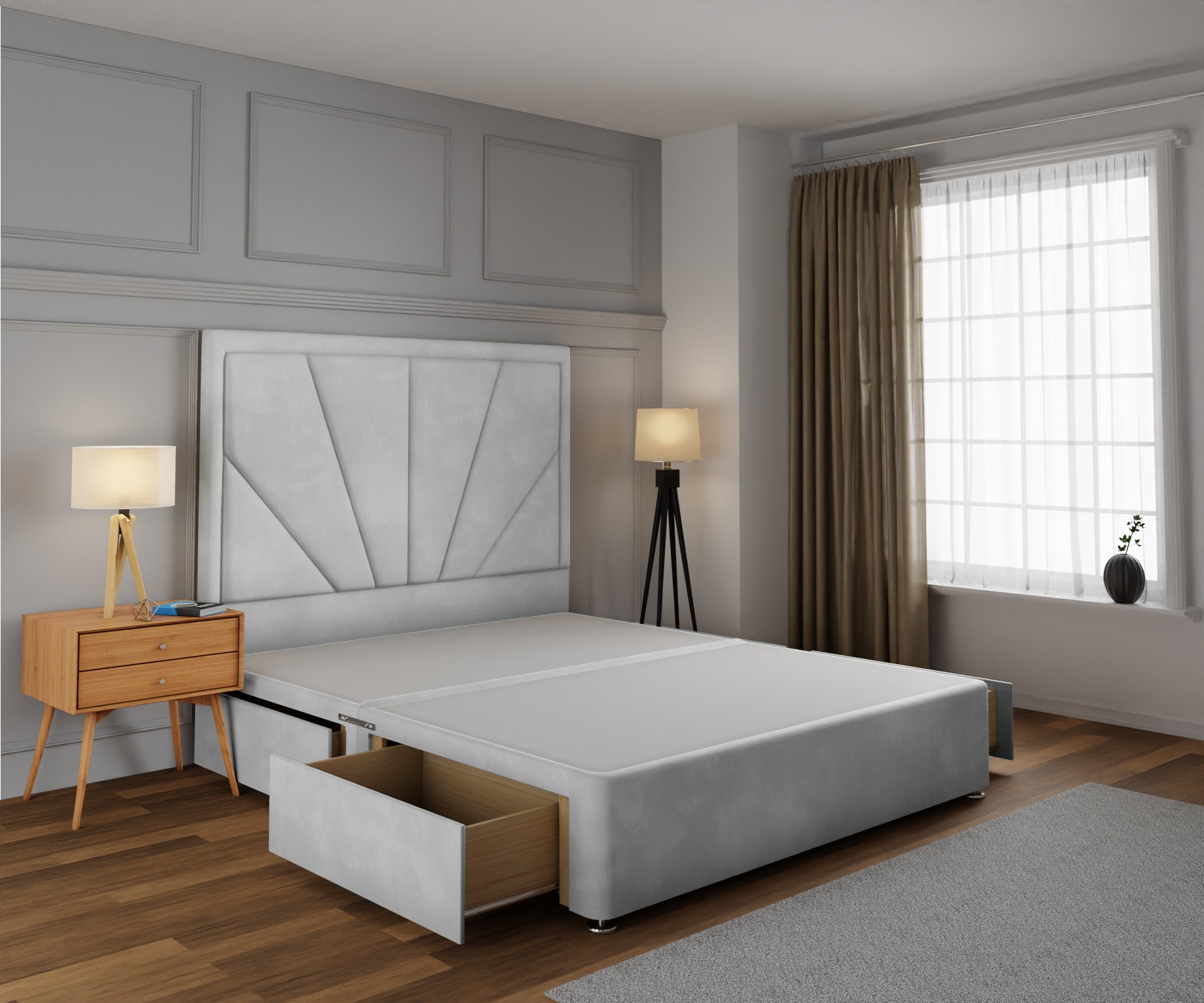 Paine Horizon Border Divan Bed Base With Headboard